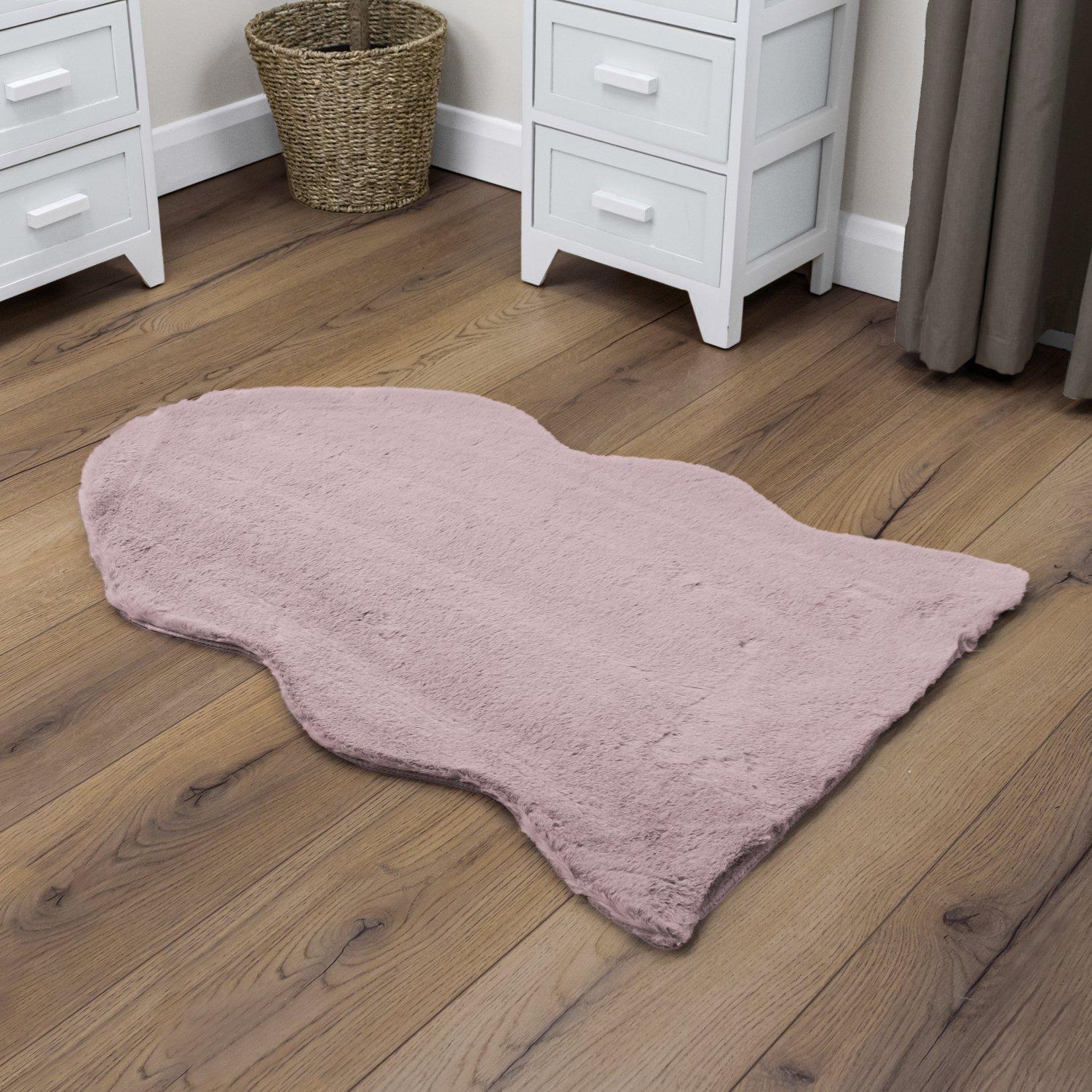 Pink - JVL - JVL Faux Fur Pelt Rug 60 x 90 cm  Pink - 6