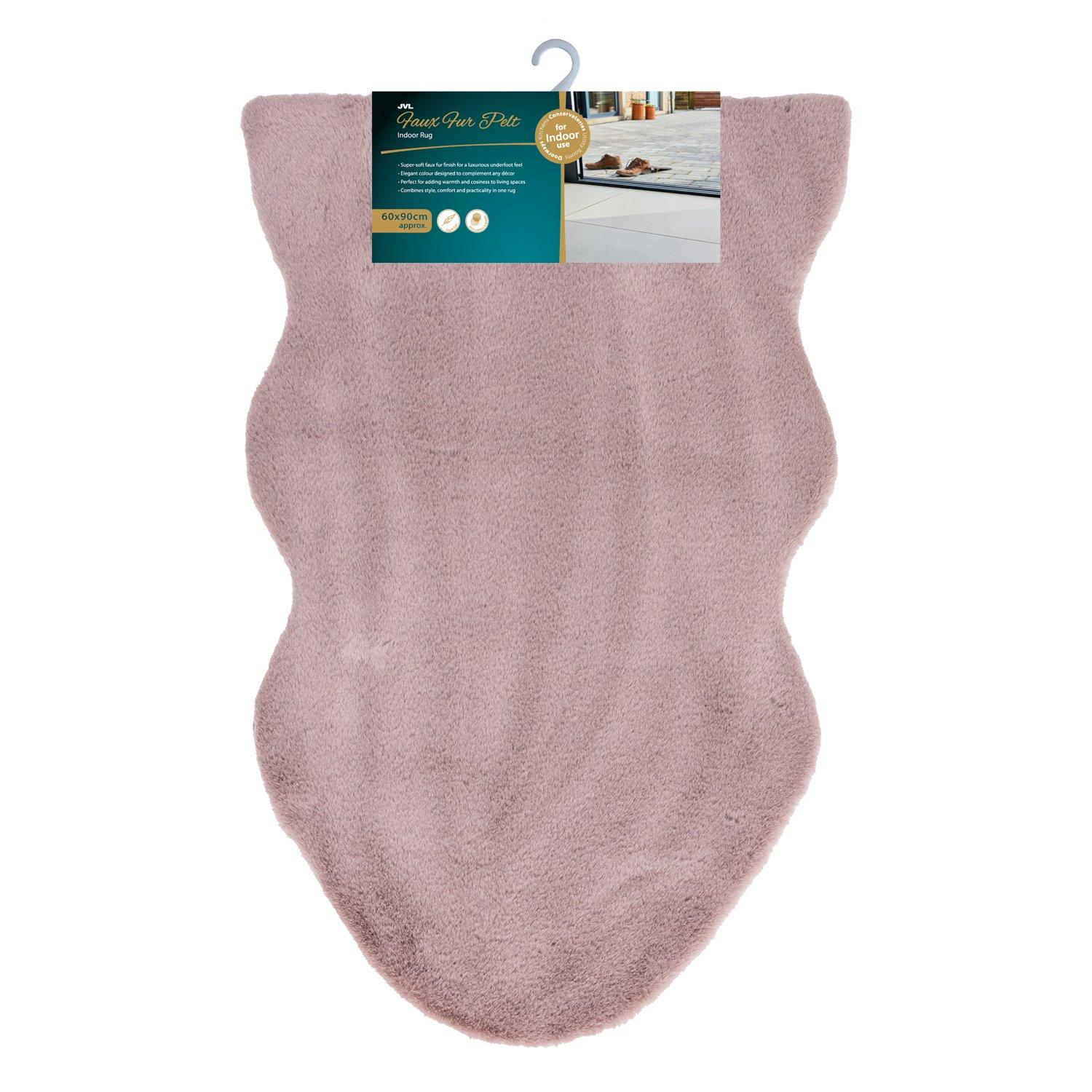 Pink - JVL - JVL Faux Fur Pelt Rug 60 x 90 cm  Pink - 7