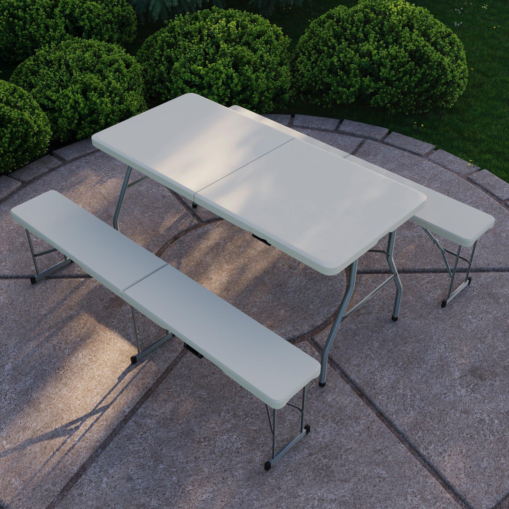 White - Lassic - Outdoor Folding Table 5ft & 2 Folding Benches - 1