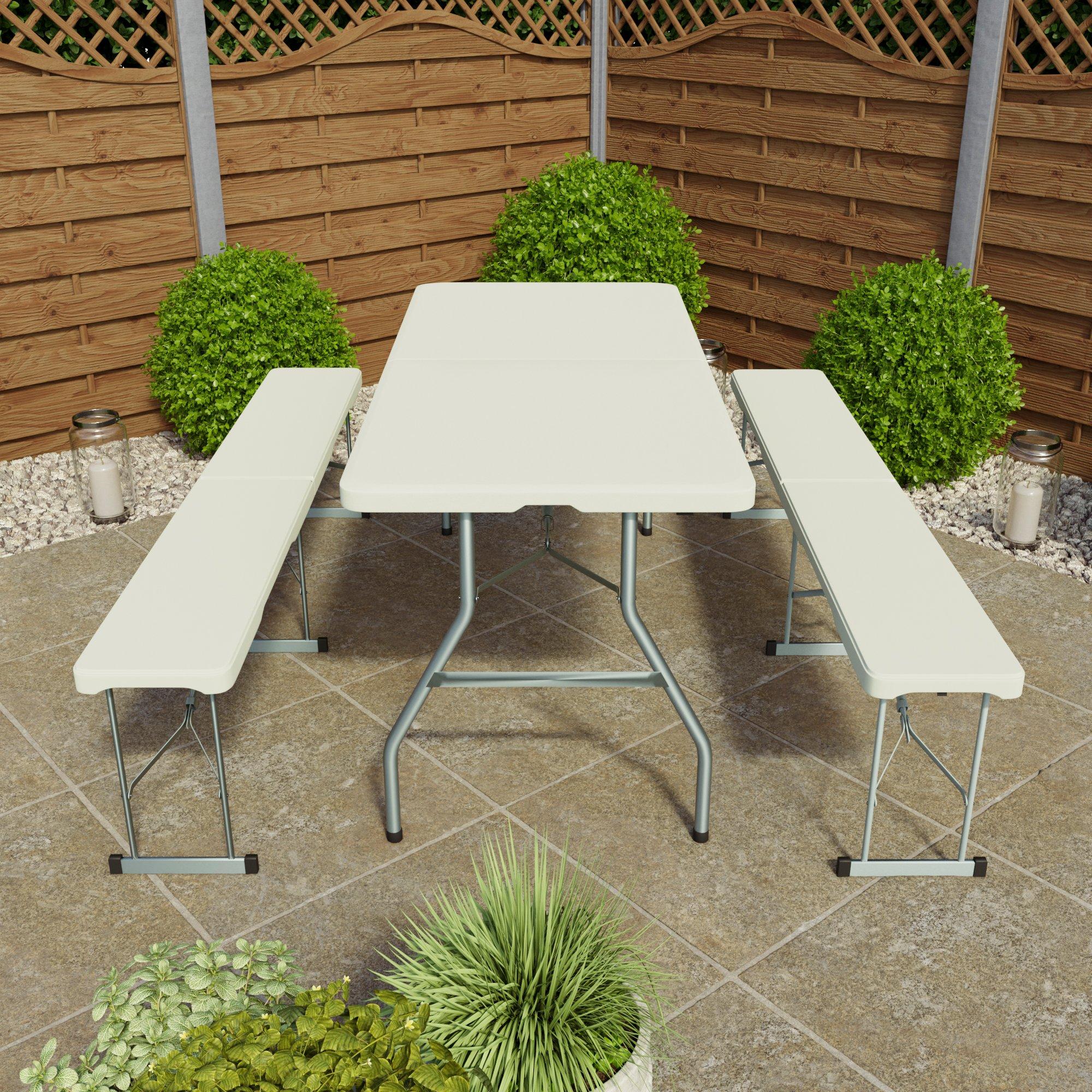 White - Lassic - Outdoor Folding Table 5ft & 2 Folding Benches - 4