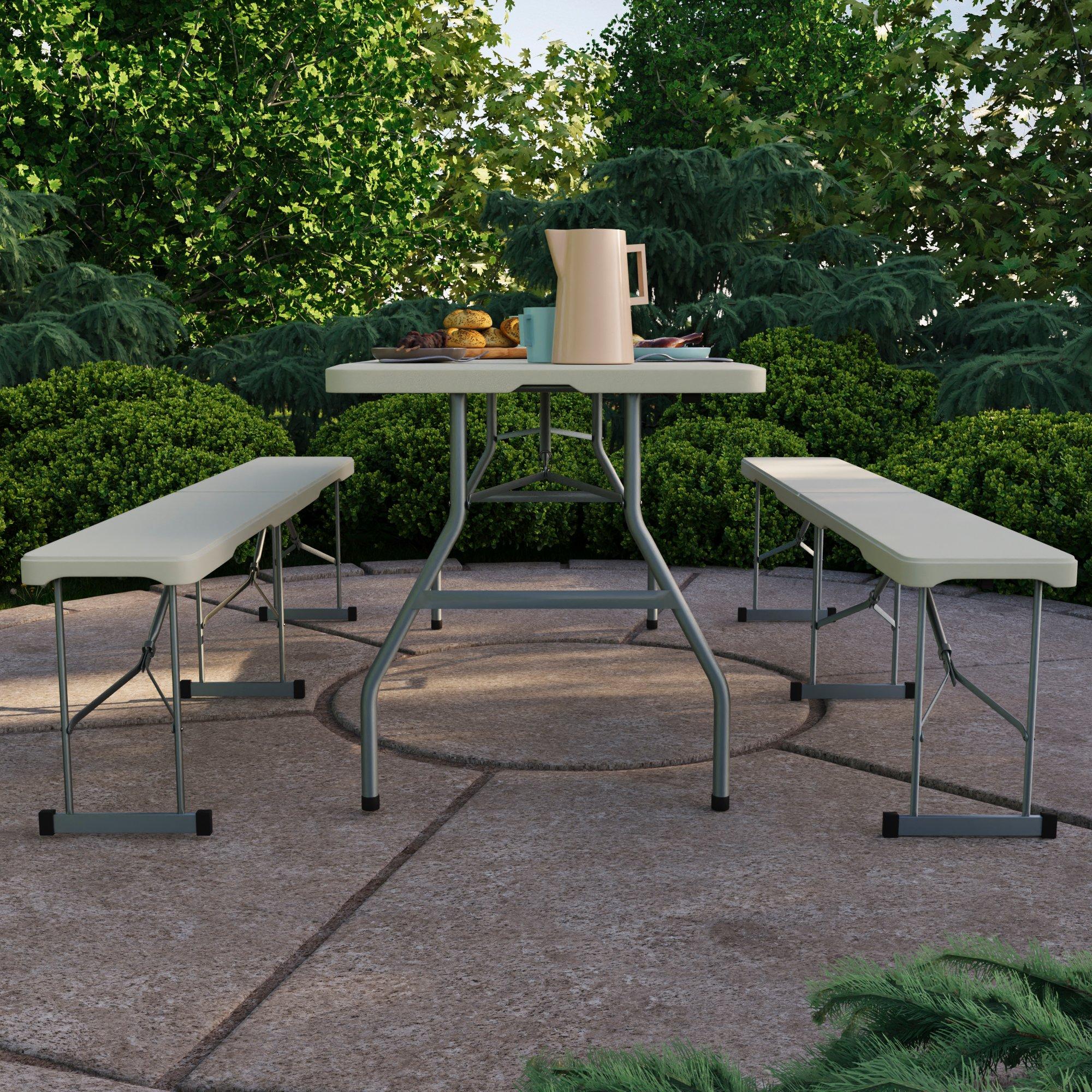 White - Lassic - Outdoor Folding Table 5ft & 2 Folding Benches - 5