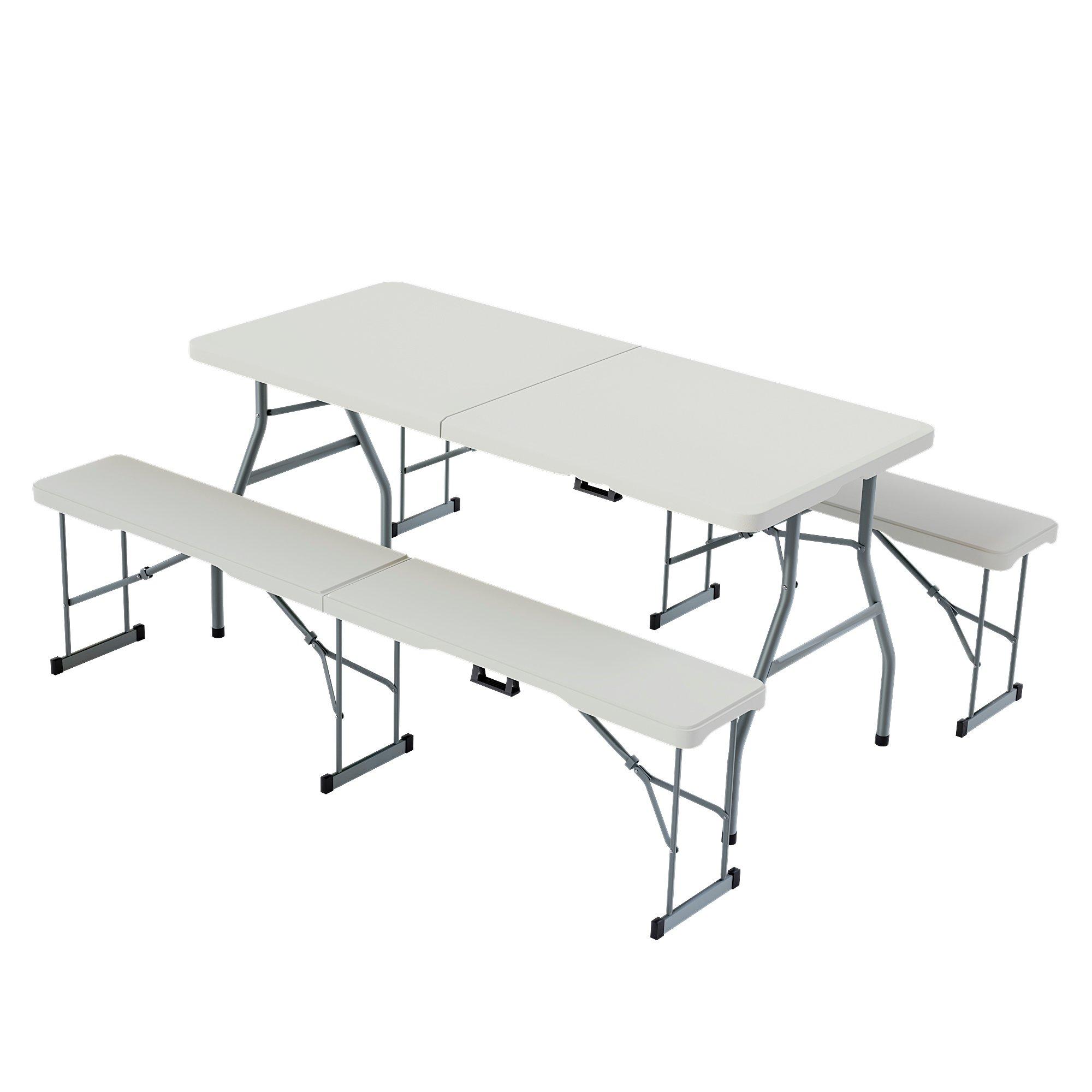 White - Lassic - Outdoor Folding Table 5ft & 2 Folding Benches - 10