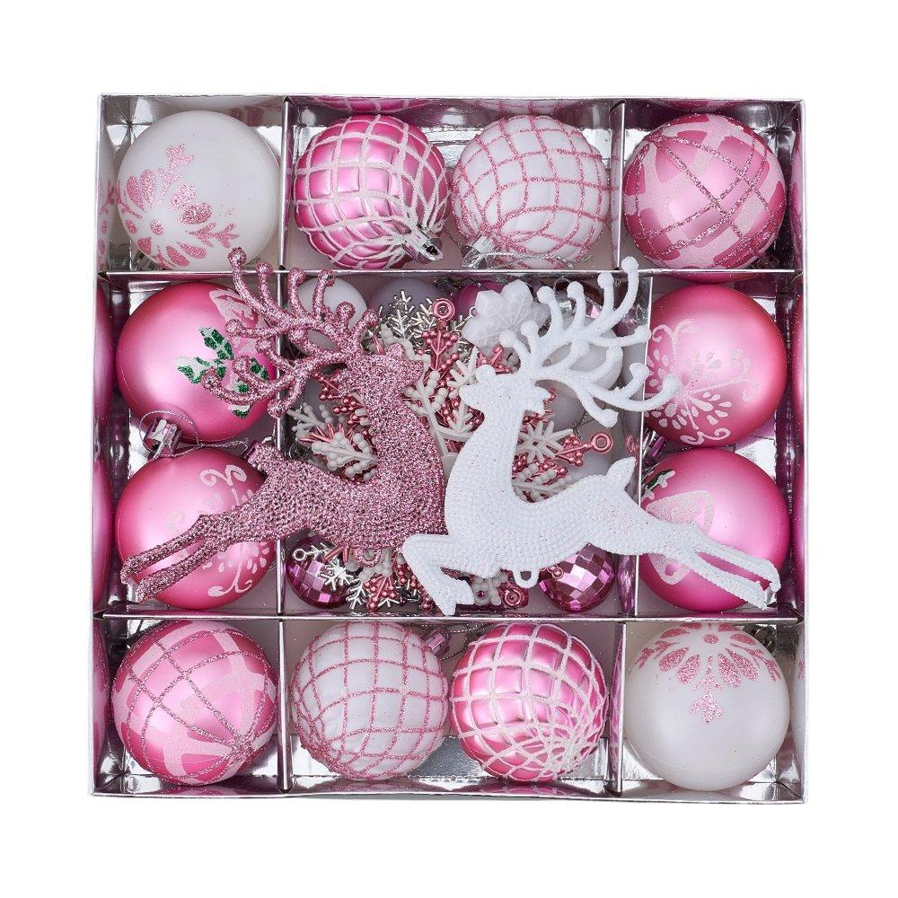 Pink/White - LIFE IDEAS - 45pcs Christmas Ornaments for Christmas Tree - 1