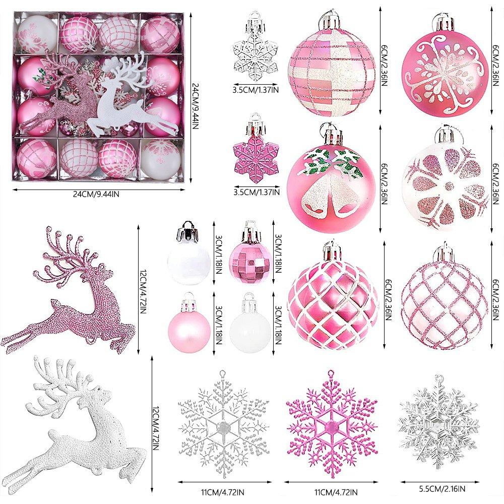 Pink/White - LIFE IDEAS - 45pcs Christmas Ornaments for Christmas Tree - 2