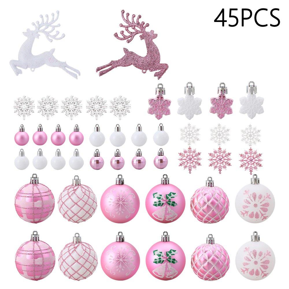 Pink/White - LIFE IDEAS - 45pcs Christmas Ornaments for Christmas Tree - 3