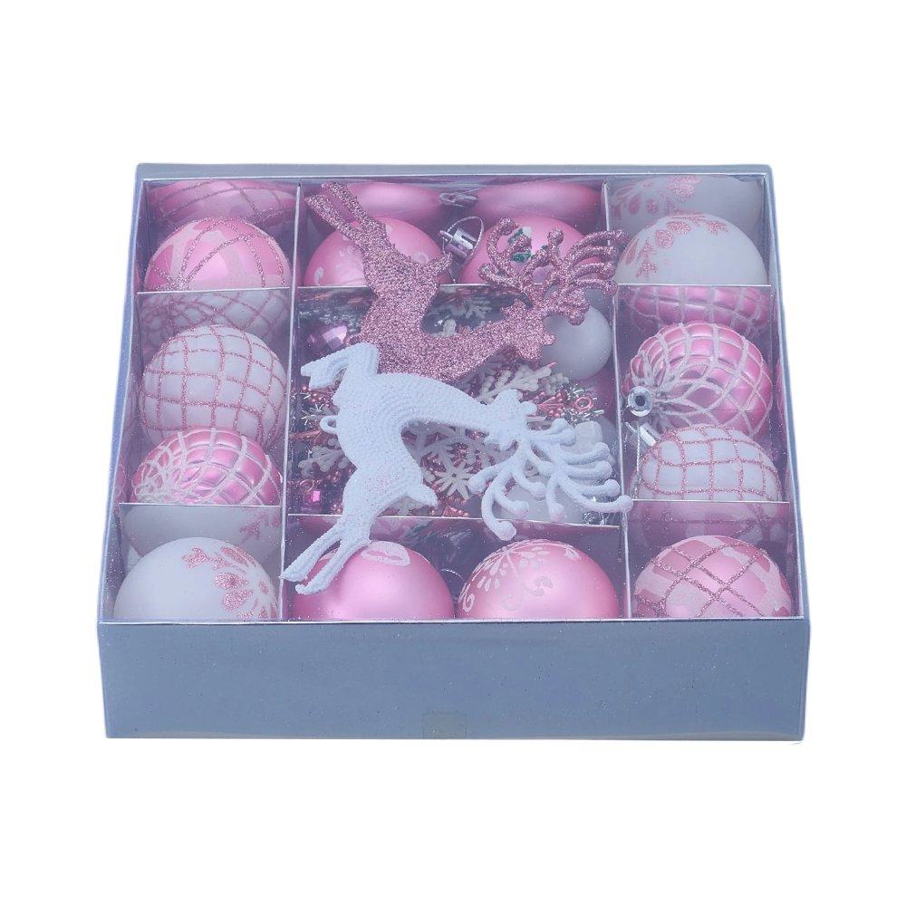 Pink/White - LIFE IDEAS - 45pcs Christmas Ornaments for Christmas Tree - 4