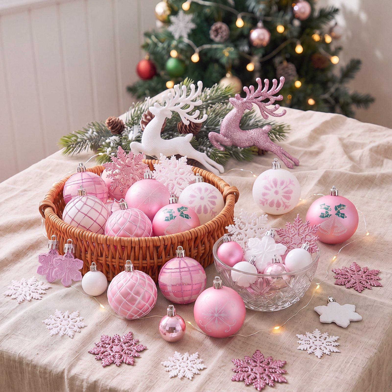 Pink/White - LIFE IDEAS - 45pcs Christmas Ornaments for Christmas Tree - 5