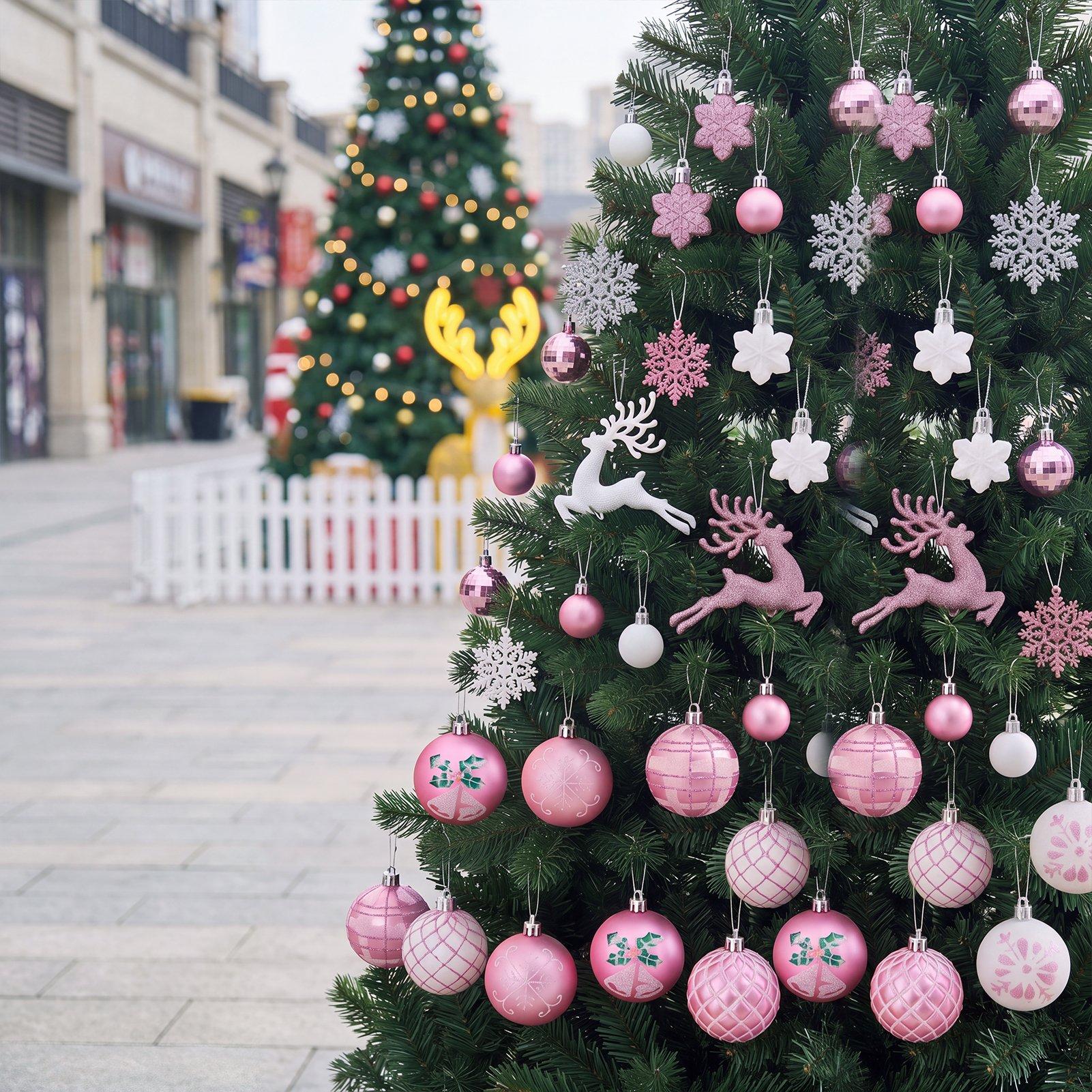 Pink/White - LIFE IDEAS - 45pcs Christmas Ornaments for Christmas Tree - 6