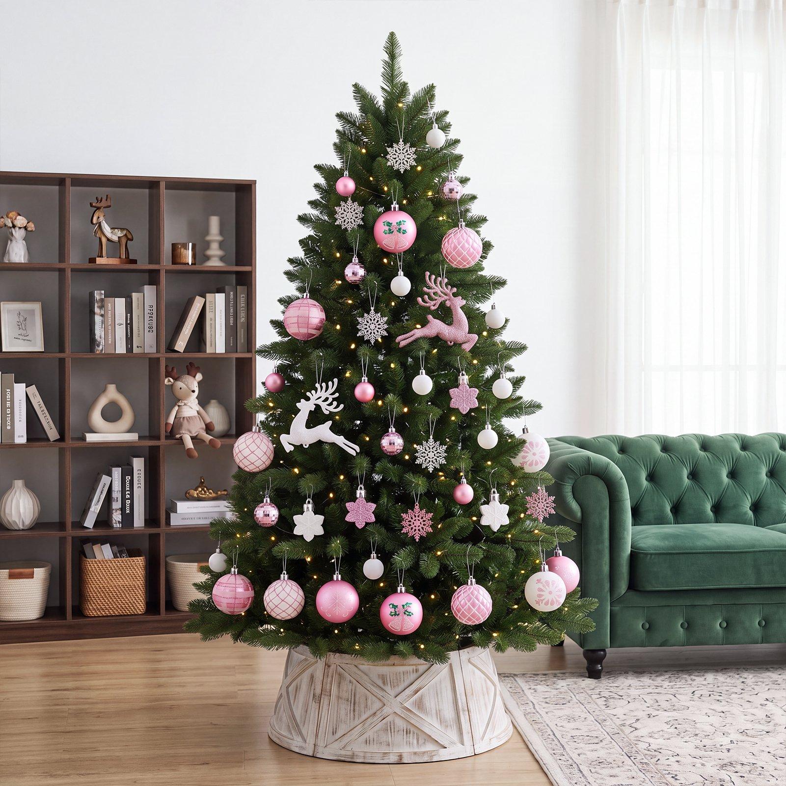 Pink/White - LIFE IDEAS - 45pcs Christmas Ornaments for Christmas Tree - 7