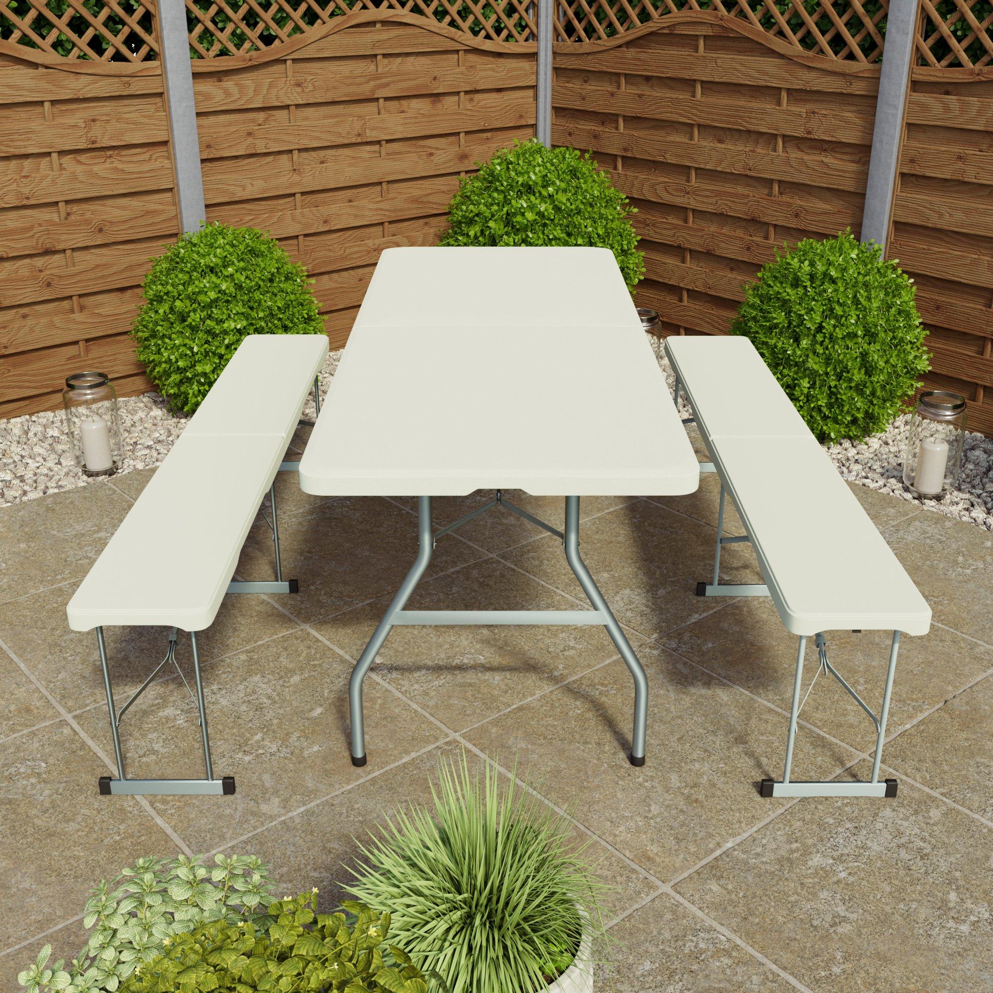 White - Lassic - Outdoor Folding Table 6ft & 2 Folding Benches - 4