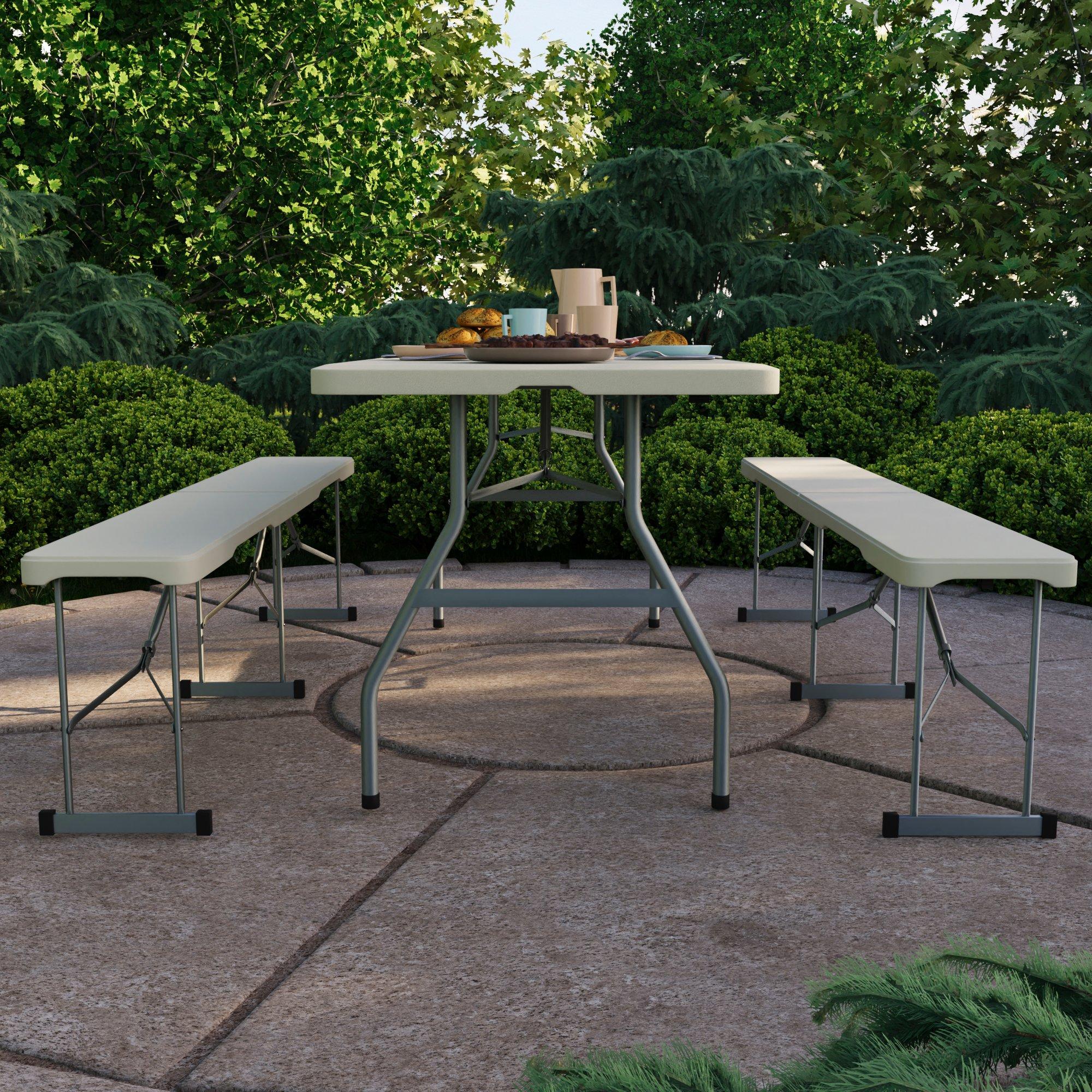 White - Lassic - Outdoor Folding Table 6ft & 2 Folding Benches - 5