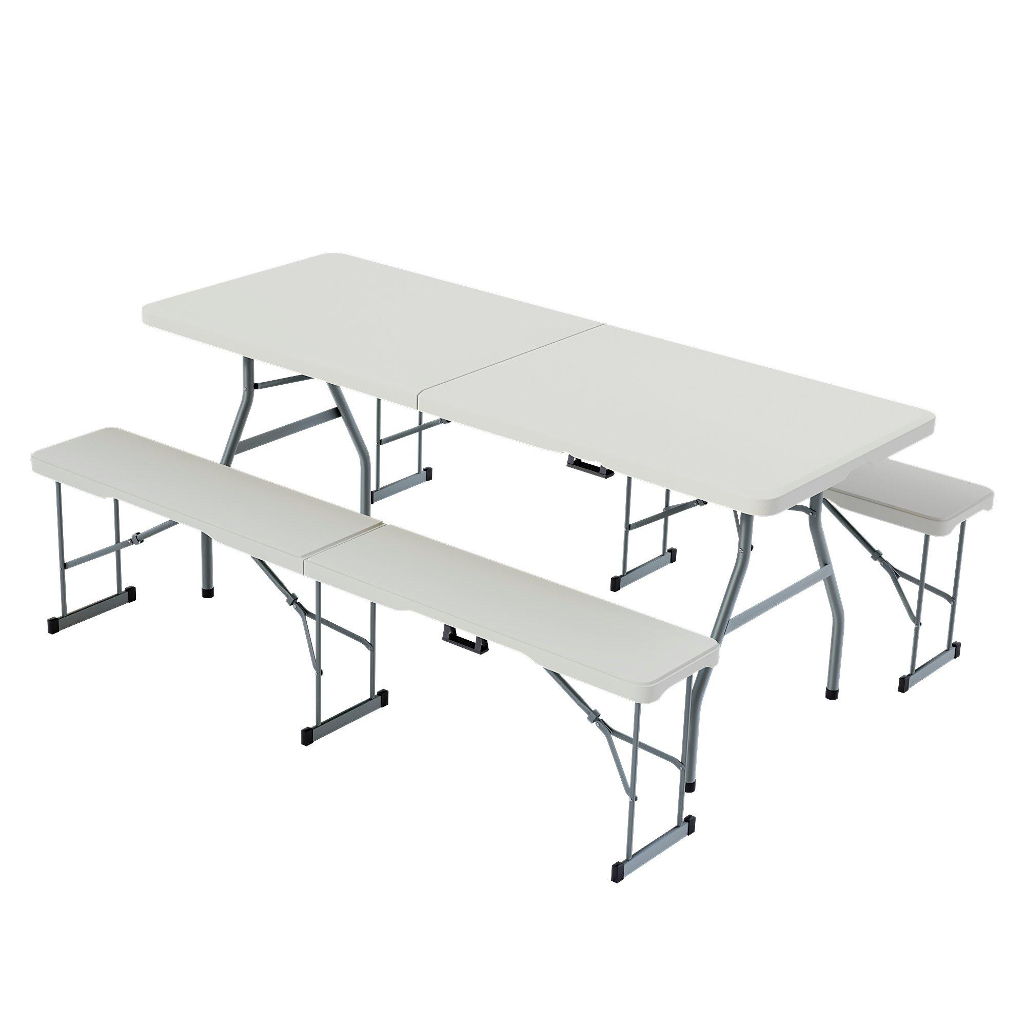 White - Lassic - Outdoor Folding Table 6ft & 2 Folding Benches - 10