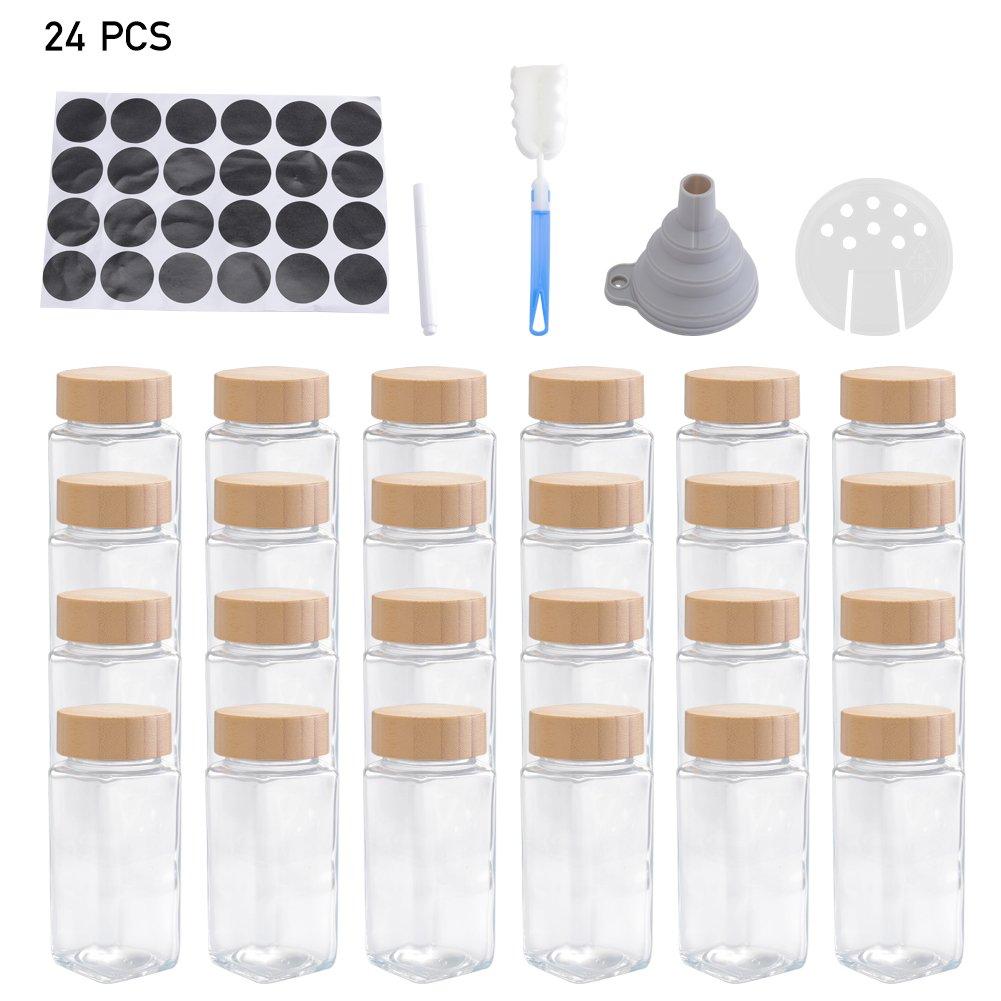 Clear - LIFE IDEAS - 24Pcs Glass Spice Jars with Bamboo Lids - 9