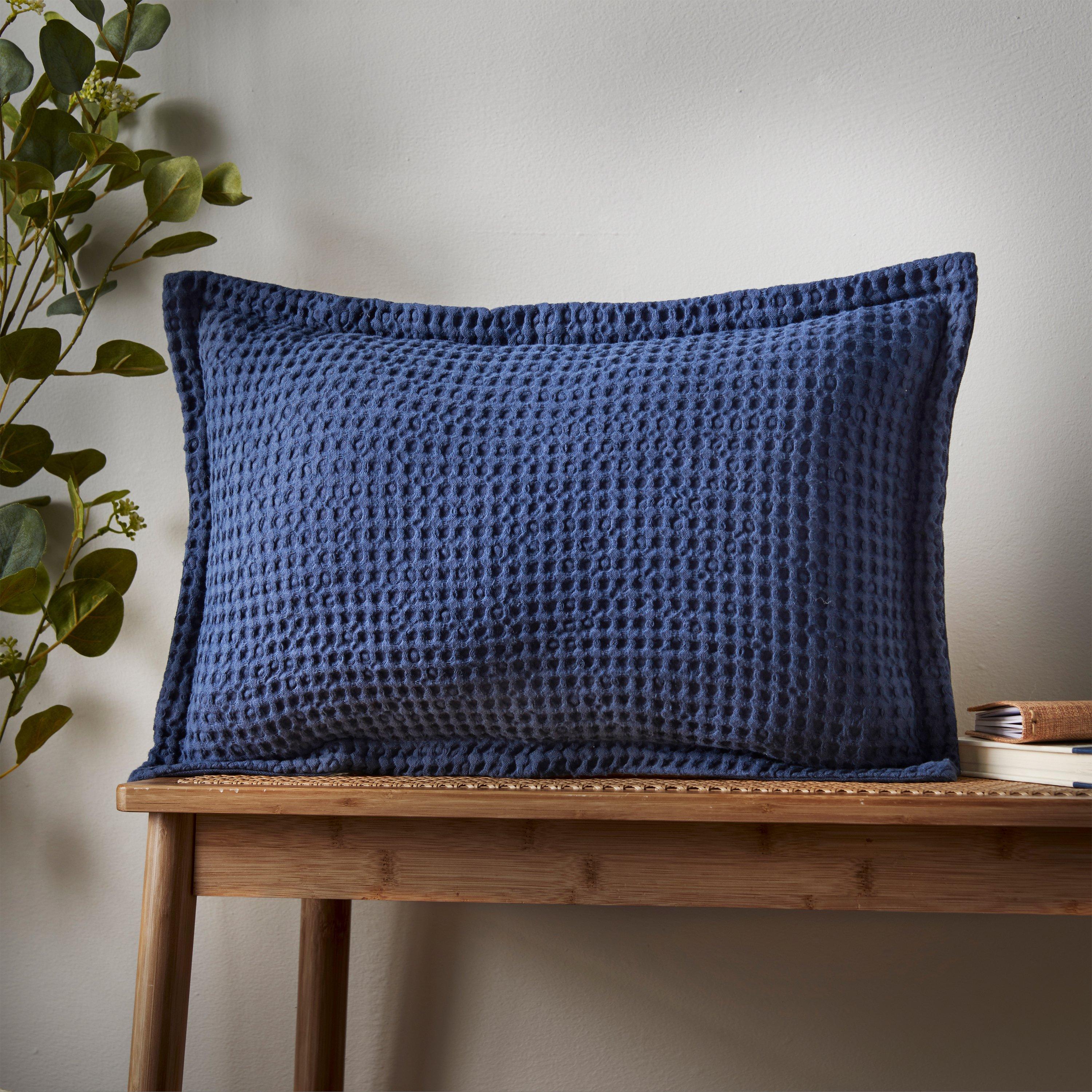 Pineapple Elephant Unisex Navy 'Jaipur Chunky Waffle' Cotton Cushion In | Size: 30 Cm X 50 Cm - Image 6