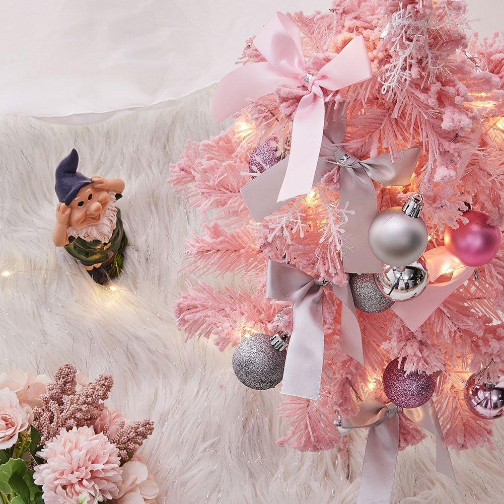 Pink - LIFE IDEAS - 60cm Pink Flocked Christmas Tree Set - 4