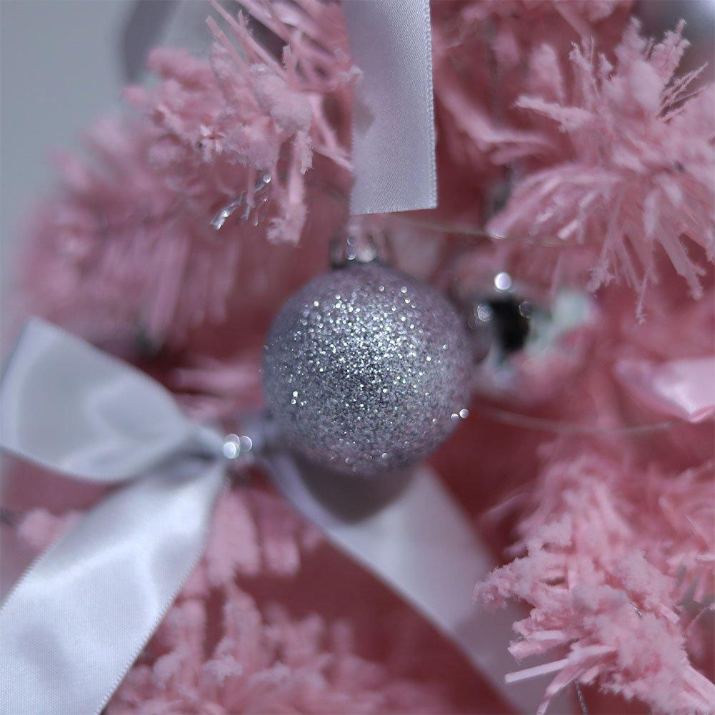 Pink - LIFE IDEAS - 60cm Pink Flocked Christmas Tree Set - 5