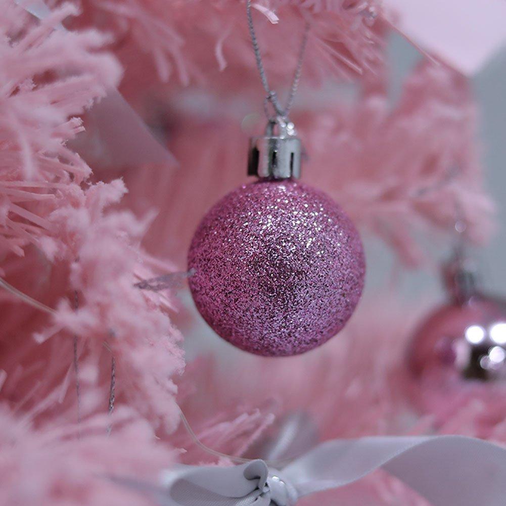 Pink - LIFE IDEAS - 60cm Pink Flocked Christmas Tree Set - 6