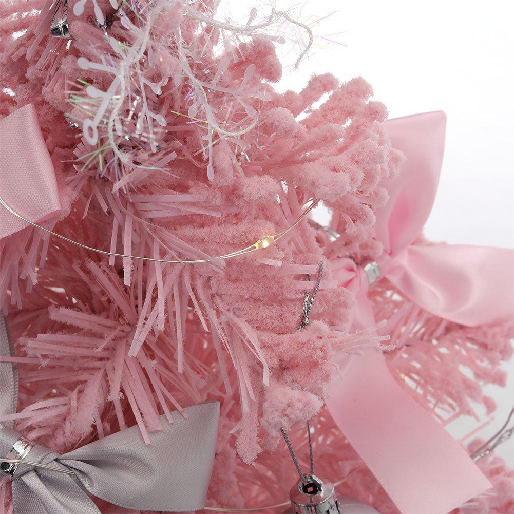 Pink - LIFE IDEAS - 60cm Pink Flocked Christmas Tree Set - 7