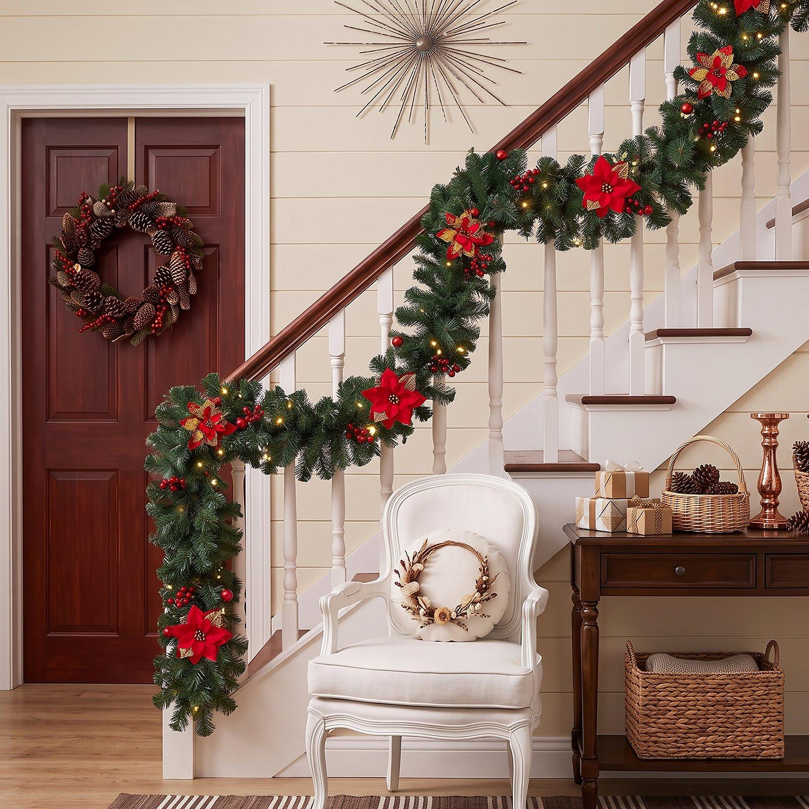 LIFE IDEAS 2.7m Artificial Christmas Garland with LED Lights