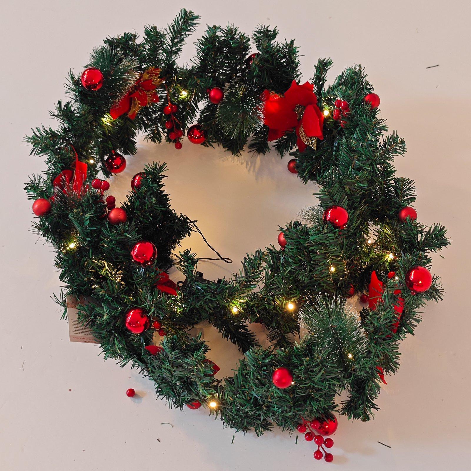 Red - LIFE IDEAS - 2.7m Artificial Christmas Garland with LED Lights - 4
