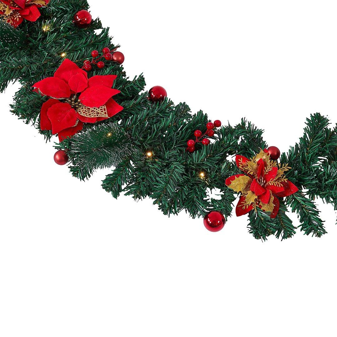 Red - LIFE IDEAS - 2.7m Artificial Christmas Garland with LED Lights - 6