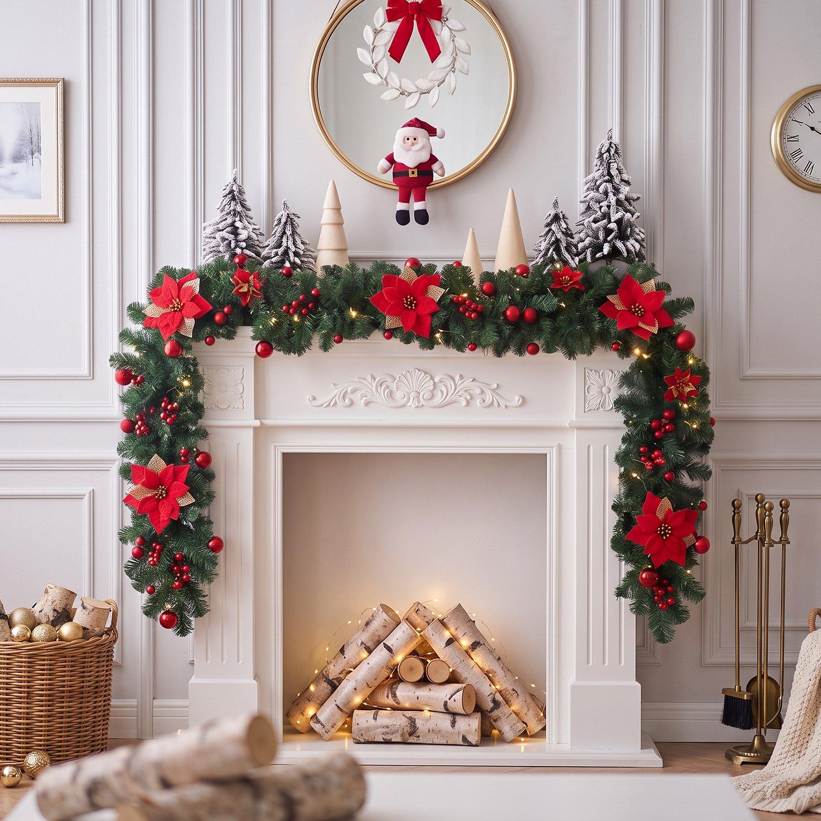 Red - LIFE IDEAS - 2.7m Artificial Christmas Garland with LED Lights - 7