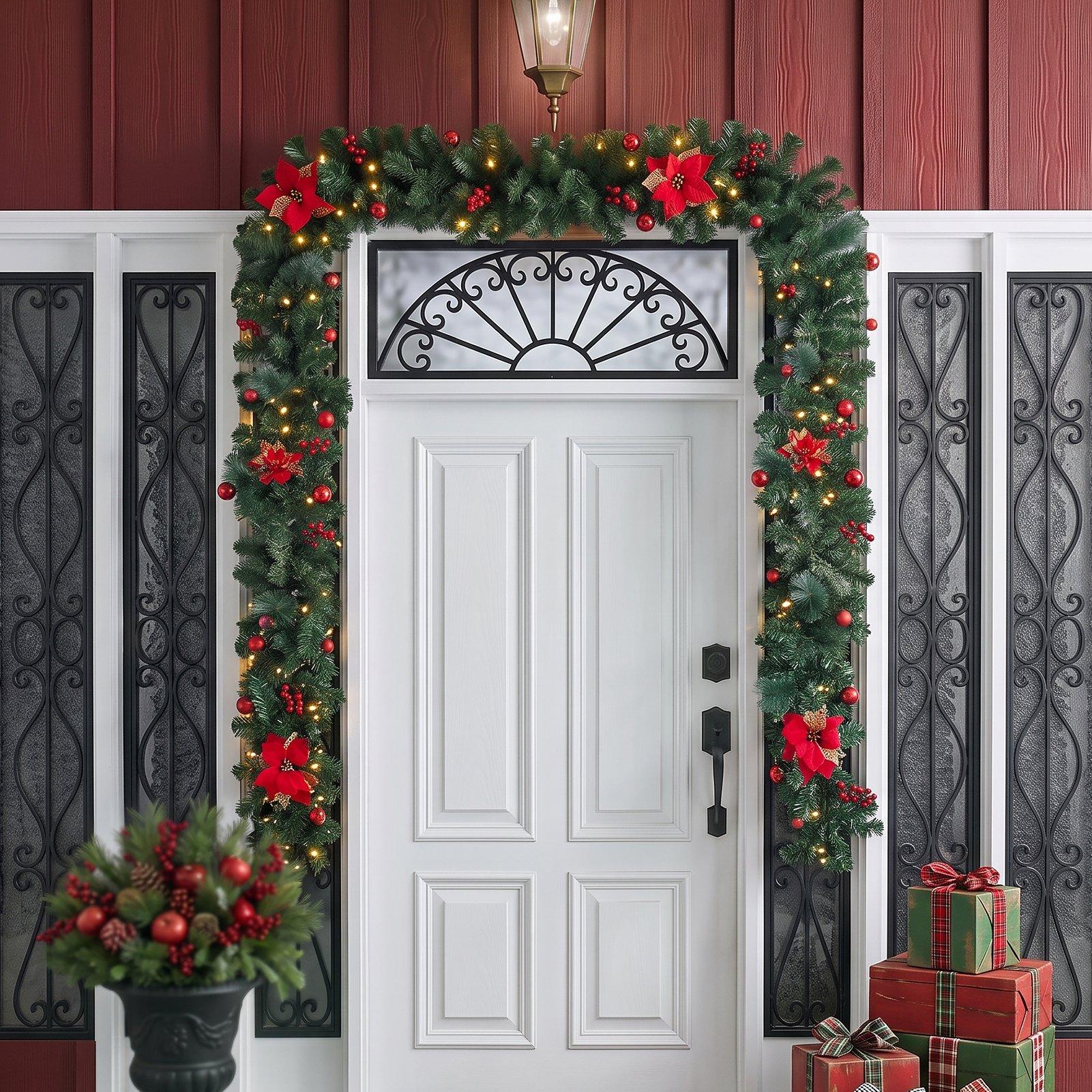 Red - LIFE IDEAS - 2.7m Artificial Christmas Garland with LED Lights - 9