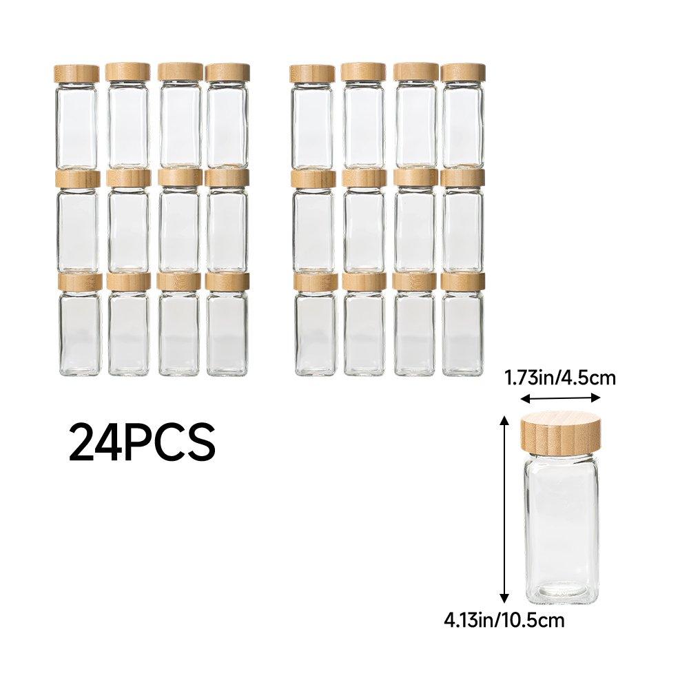 Clear - LIFE IDEAS - 24Pcs Glass Spice Jars with Bamboo Lids - 8
