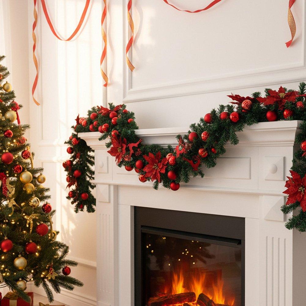 Red/Green - LIFE IDEAS - 2.7m Christmas Berry Ball Flower Garland - 9