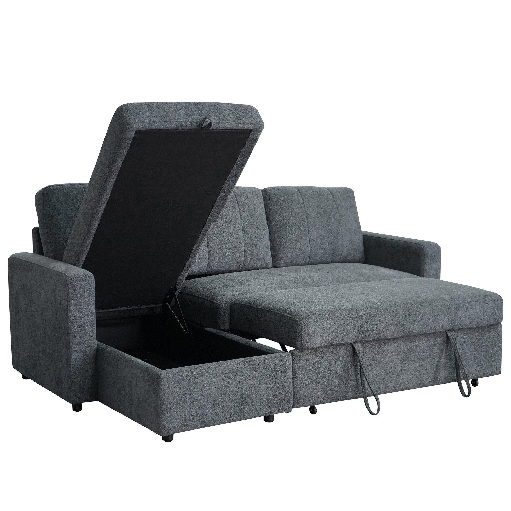 Charcoal - Aspire - Nexis Corner Sofa Bed with Storage, Chaise on the - 4