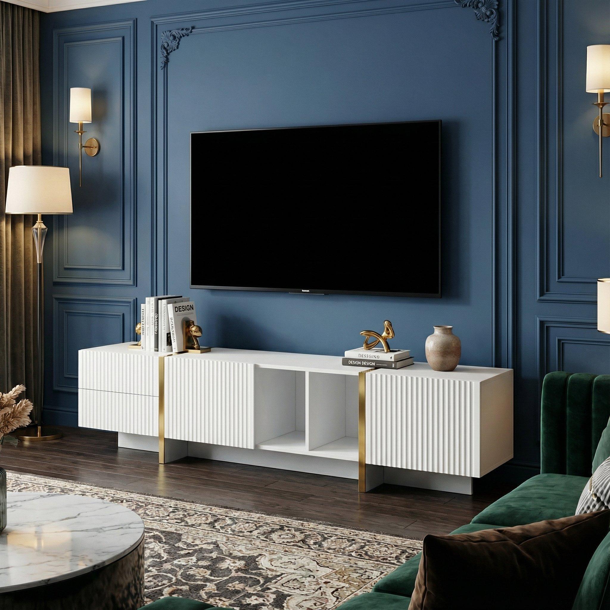 White - Urban Meuble - Modern White TV Stand with Storage Space-Saving - 1
