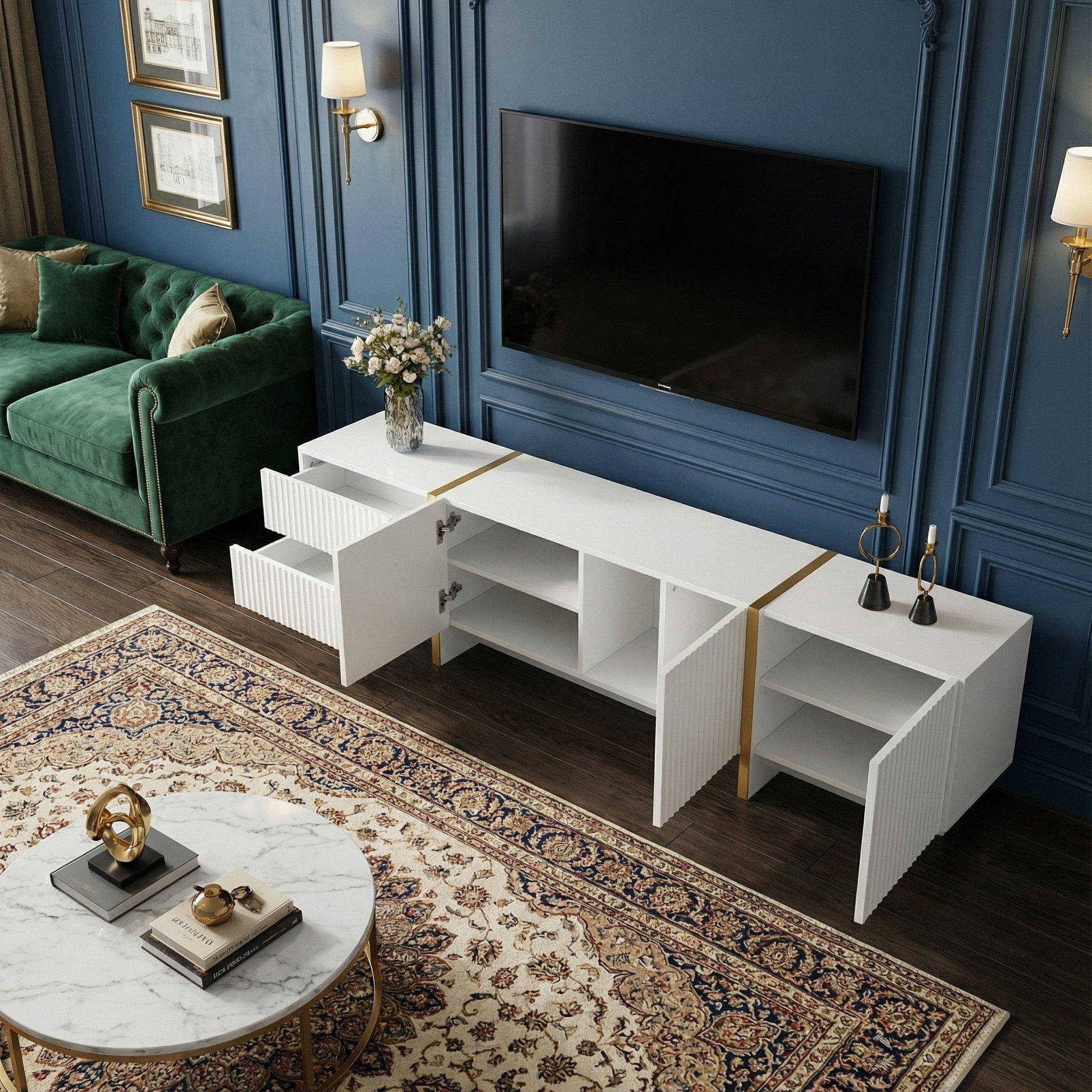 White - Urban Meuble - Modern White TV Stand with Storage Space-Saving - 4