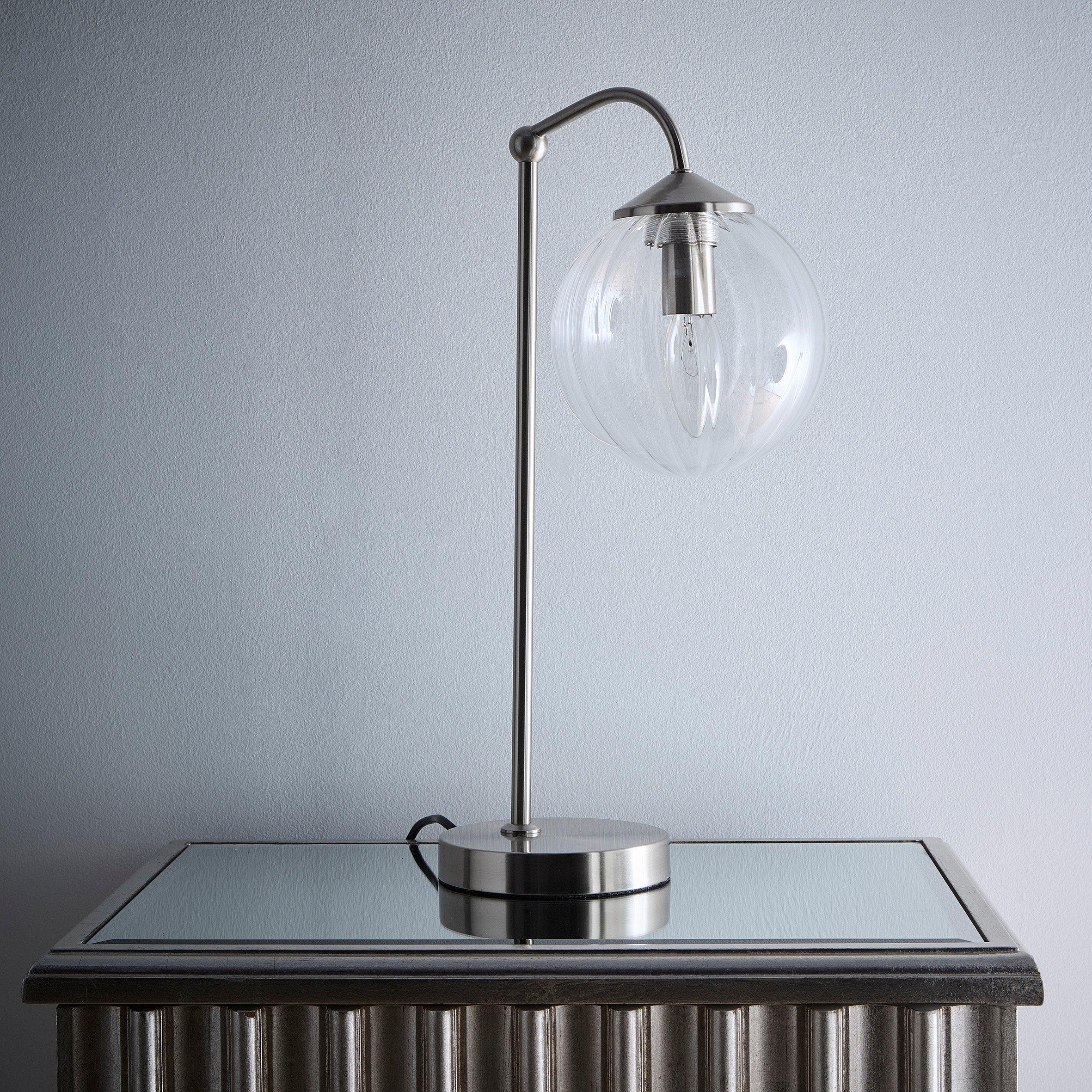 Satin Nickel - K Living - Bianca Satin Nickel Table Lamp Ribbed Clear Glass - 1