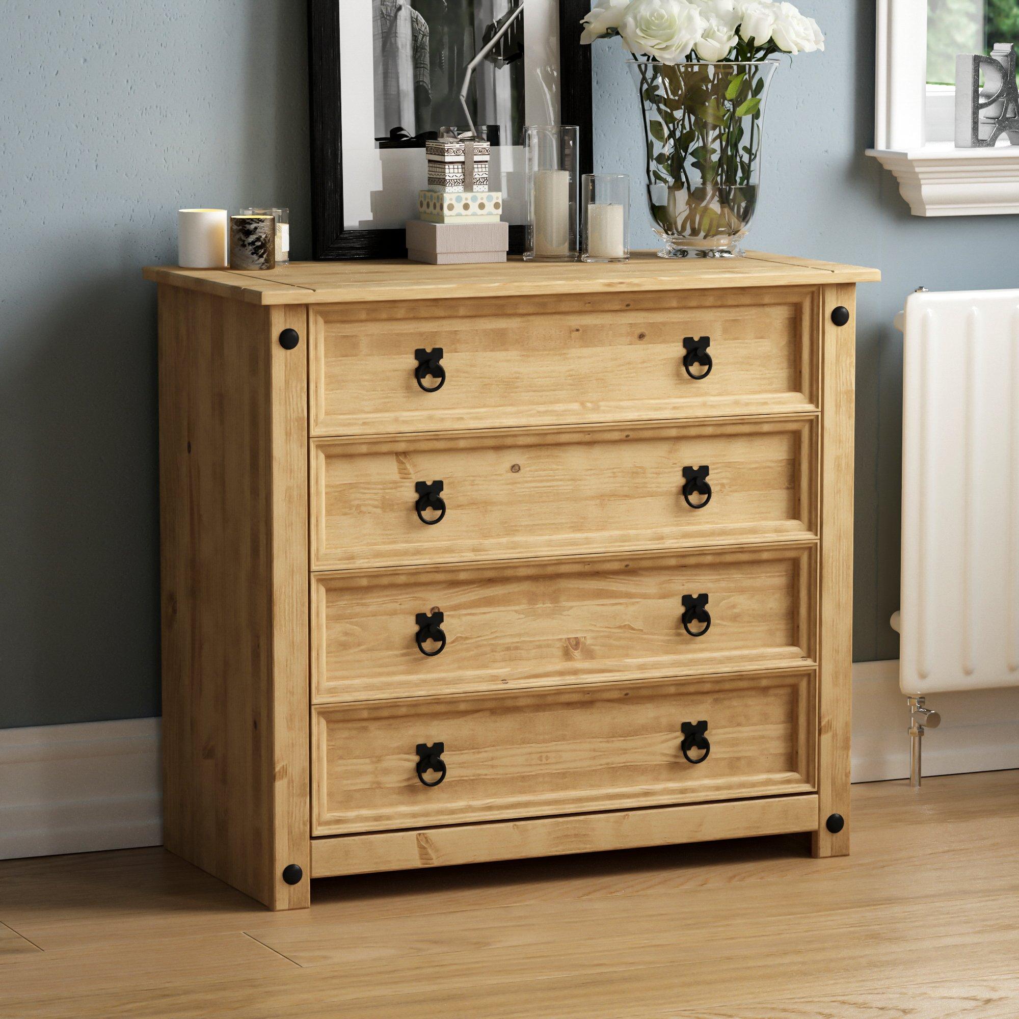 Lassic  Vida Designs Corona Rustic 4 Drawer Chest - Pine - 4 Drawer