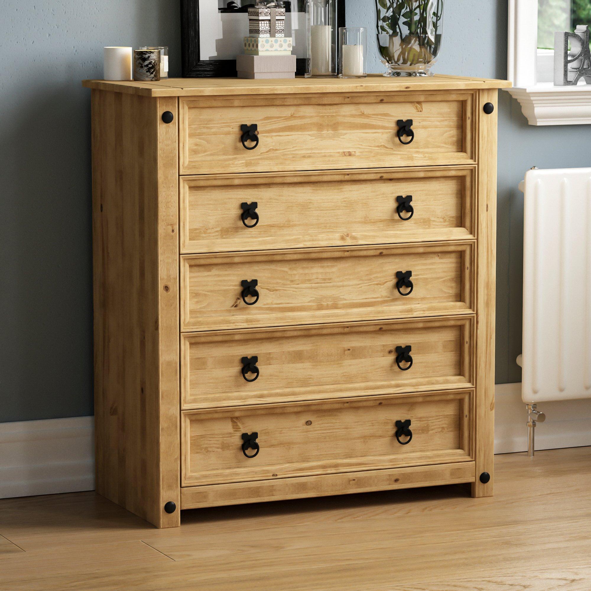Lassic  Vida Designs Corona Rustic 5 Drawer Chest - Pine - 5 Drawer