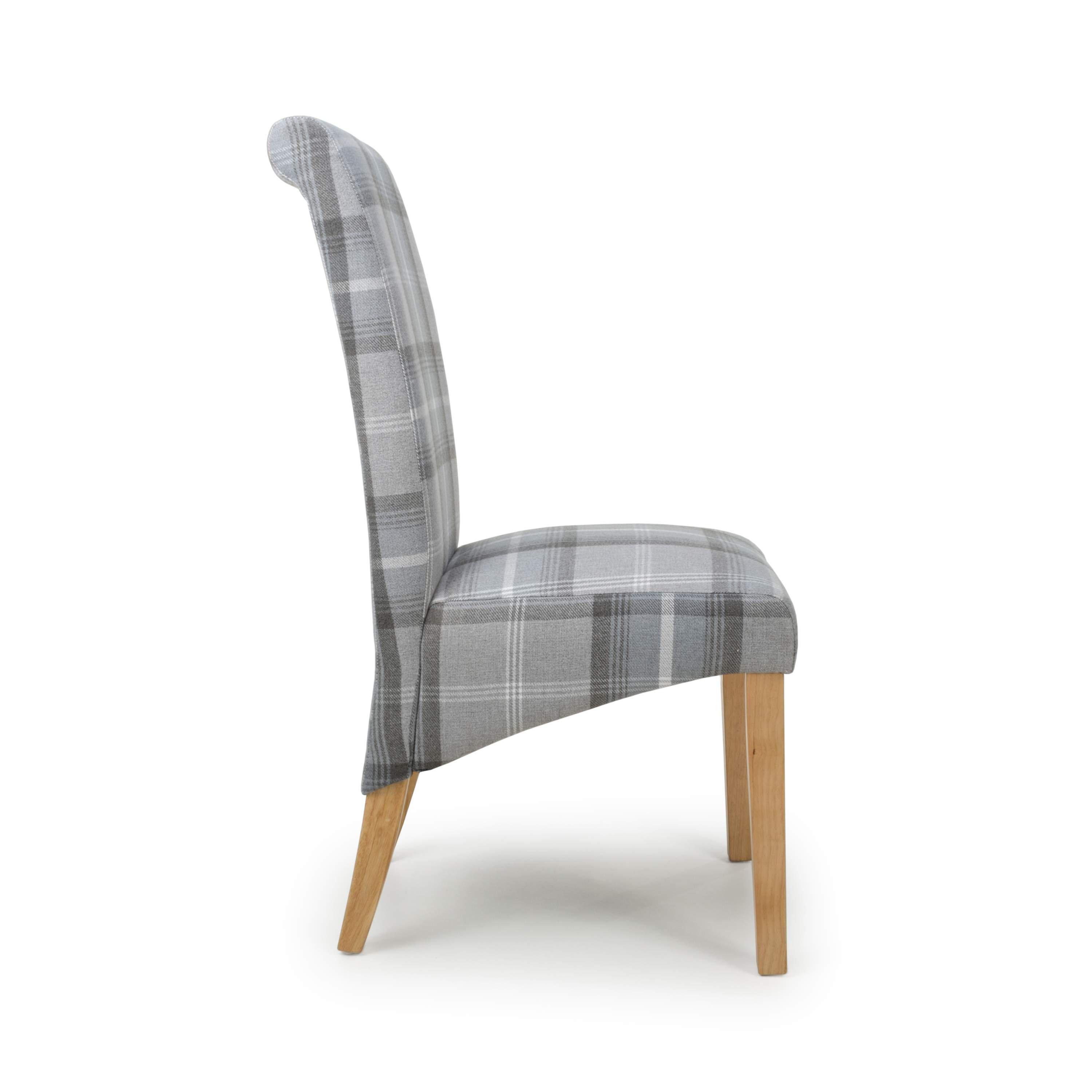 Grey Check - Shankar - Pair of Karta Scroll Back Check Grey Dining Chairs - 3