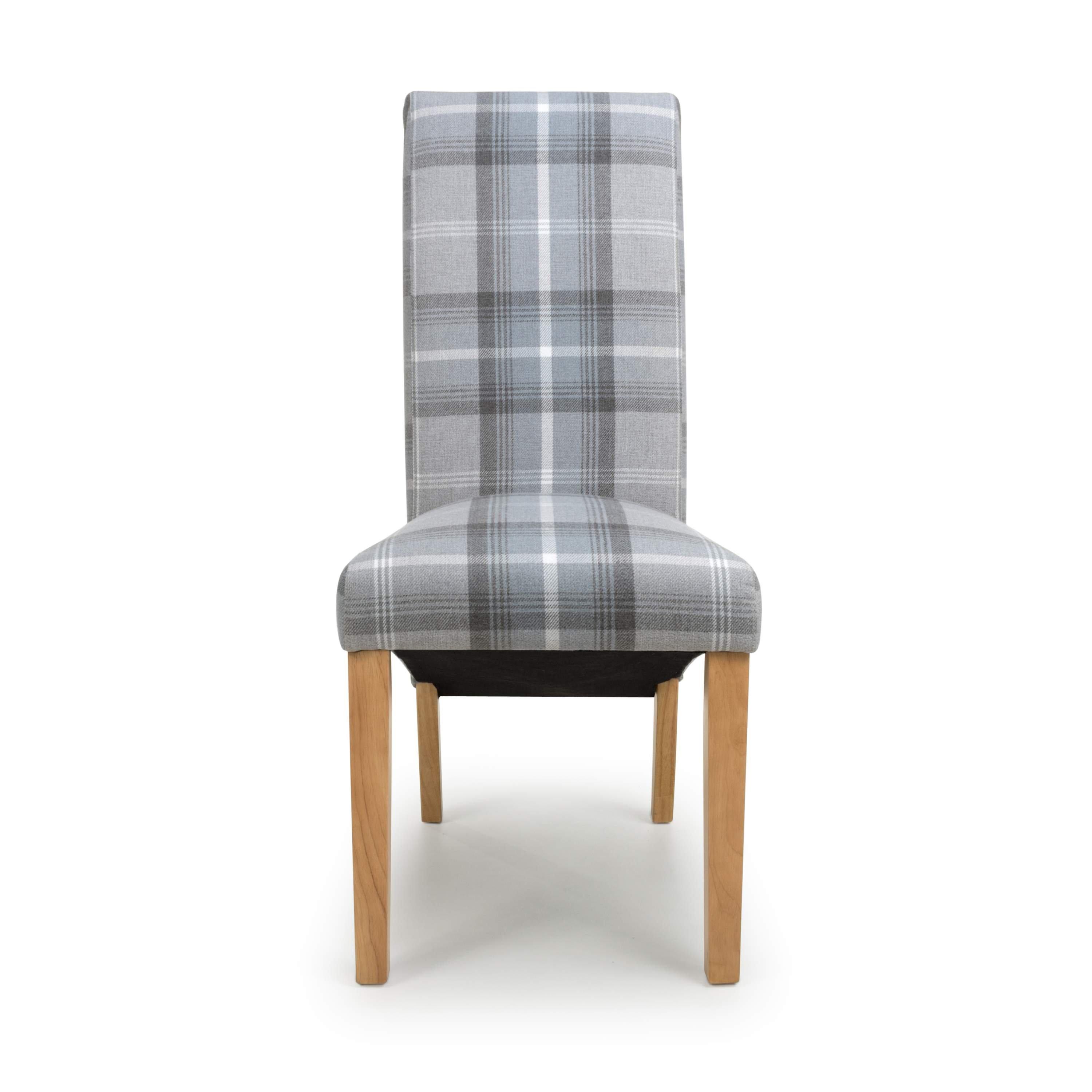 Grey Check - Shankar - Pair of Karta Scroll Back Check Grey Dining Chairs - 4