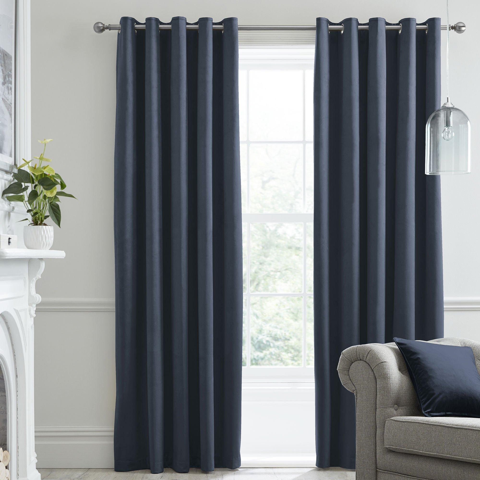 Navy - Laurence Llewelyn-Bowen - Montrose Thermal Velvet Eyelet Curtains in Navy - 1