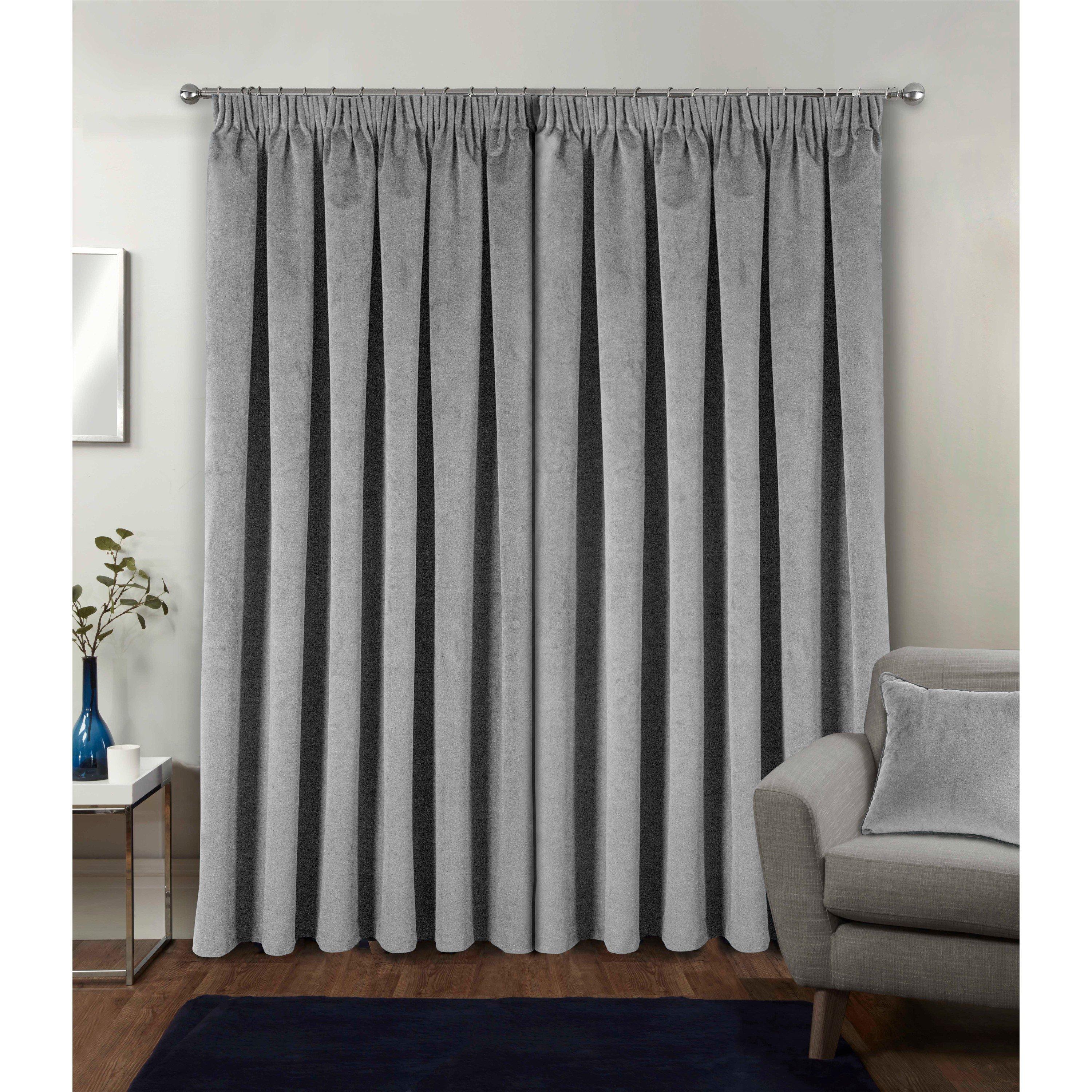 Grey - Enhanced Living - Oxford Velvet 100% Blackout Tape Top Curtains - 2
