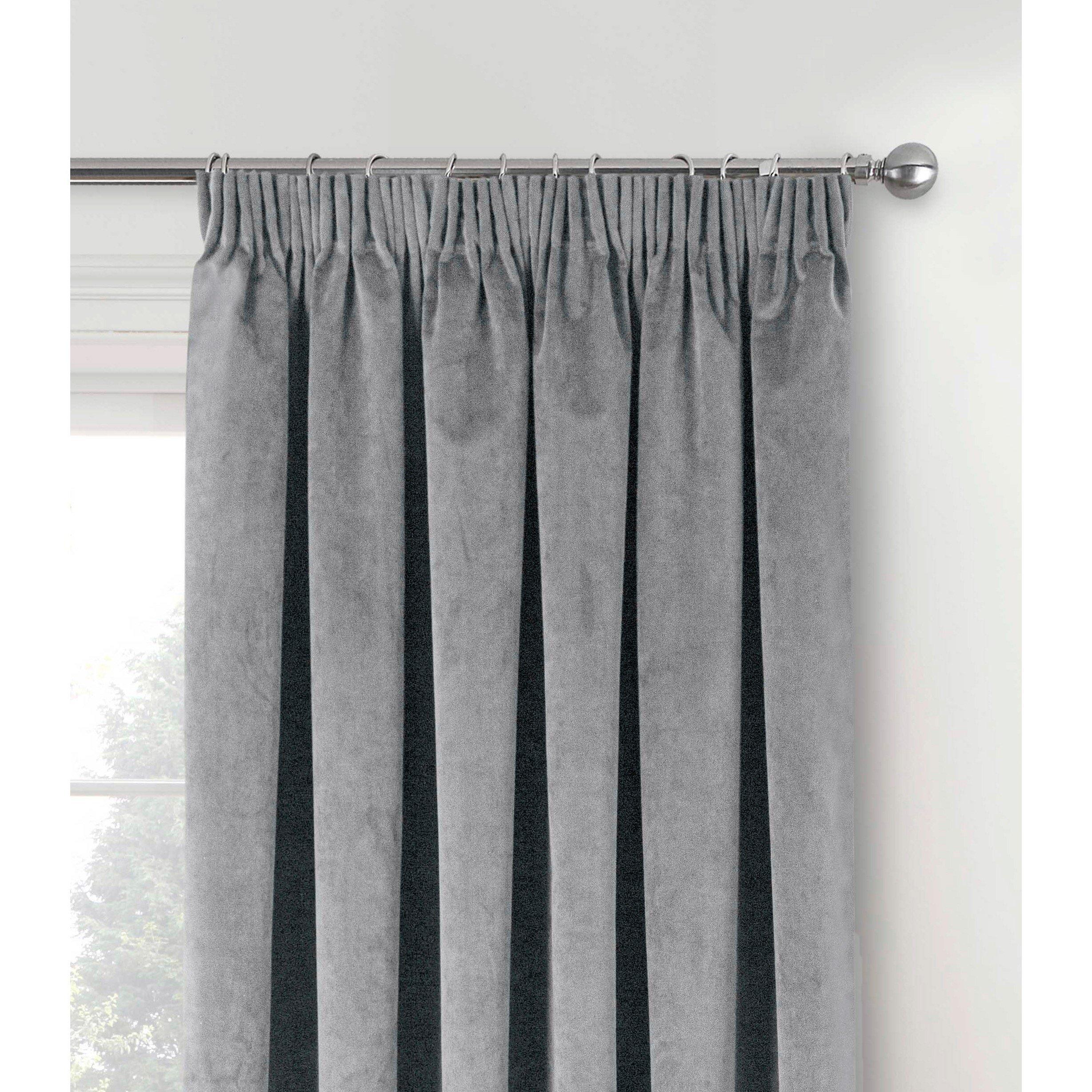 Grey - Enhanced Living - Oxford Velvet 100% Blackout Tape Top Curtains - 3