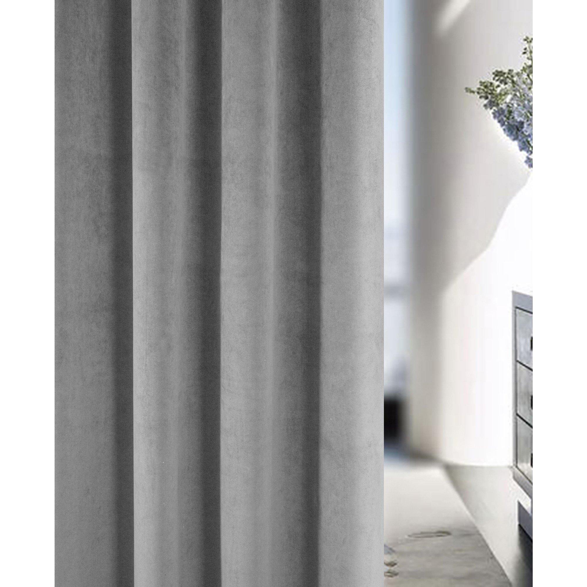 Grey - Enhanced Living - Oxford Velvet 100% Blackout Tape Top Curtains - 4