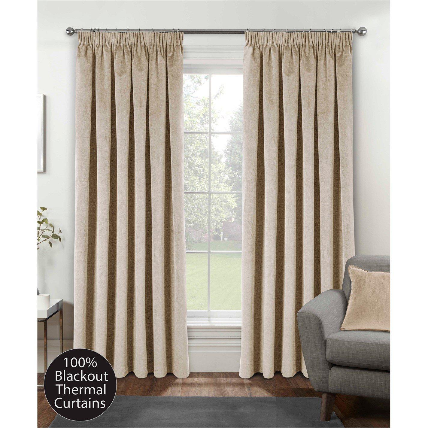 Enhanced Living  Oxford Velvet 100% Blackout Tape Top Curtains - Cream - 168x229cm