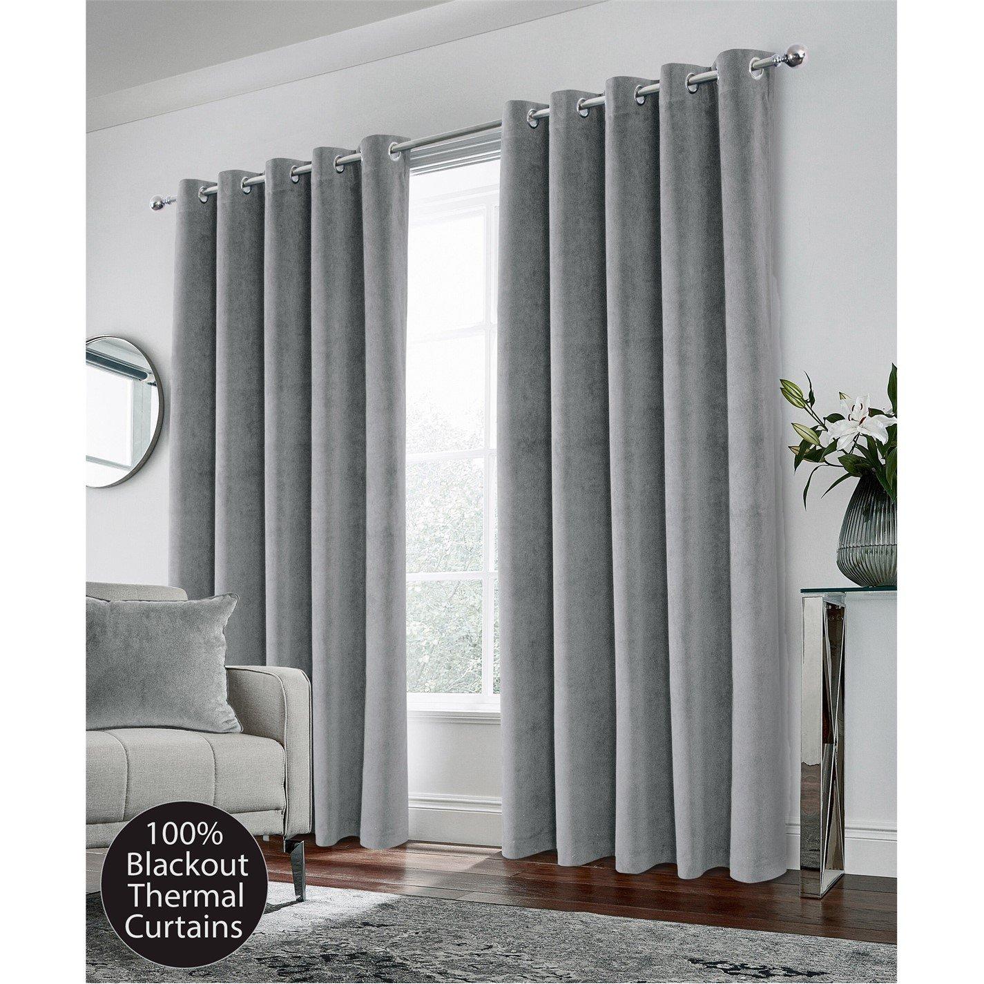 Enhanced Living  Hampton Velvet 100% Blackout Thermal Ring Curtain - Grey - 229x229cm