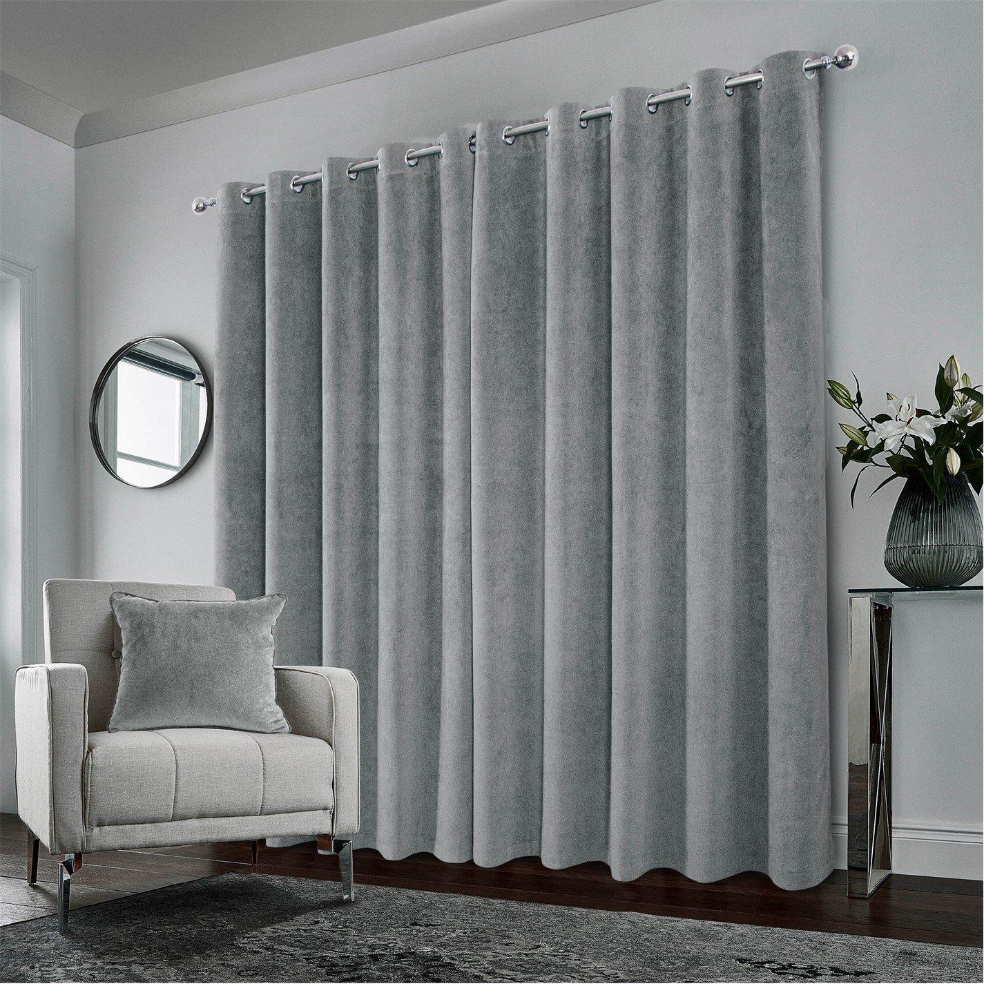 Grey - Enhanced Living - Hampton Velvet 100% Blackout Thermal Ring Curtain - 2