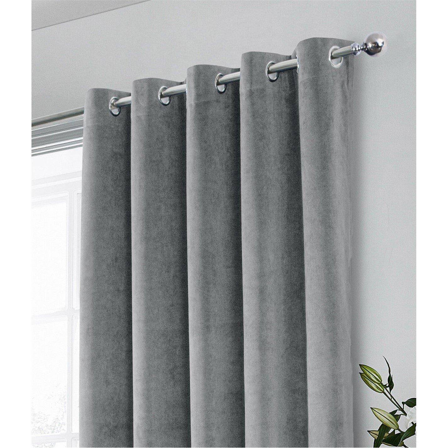 Grey - Enhanced Living - Hampton Velvet 100% Blackout Thermal Ring Curtain - 3