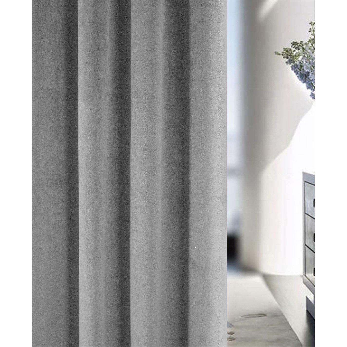 Grey - Enhanced Living - Hampton Velvet 100% Blackout Thermal Ring Curtain - 4
