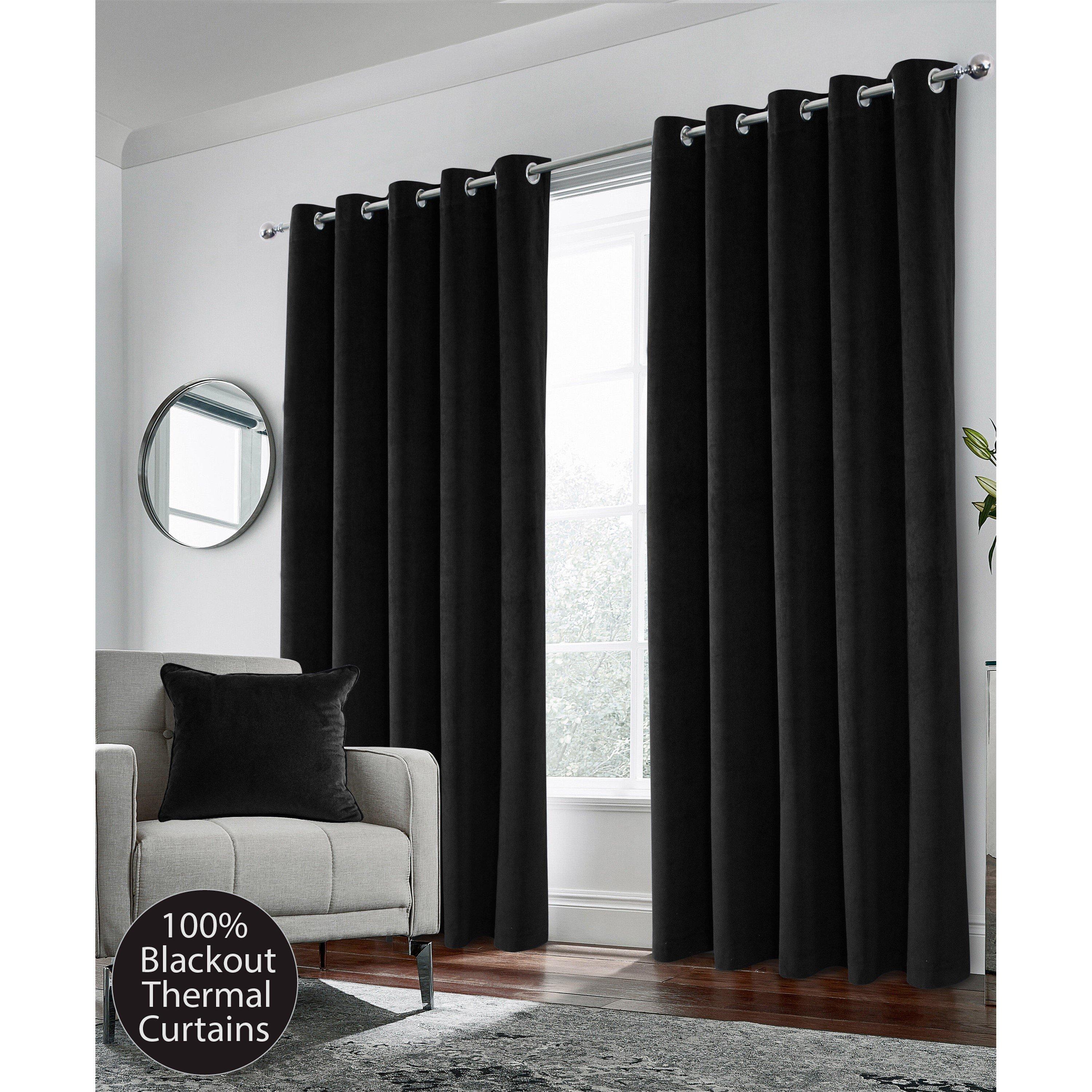 Black - Enhanced Living - Hampton Velvet 100% Blackout Thermal Ring Curtain - 1