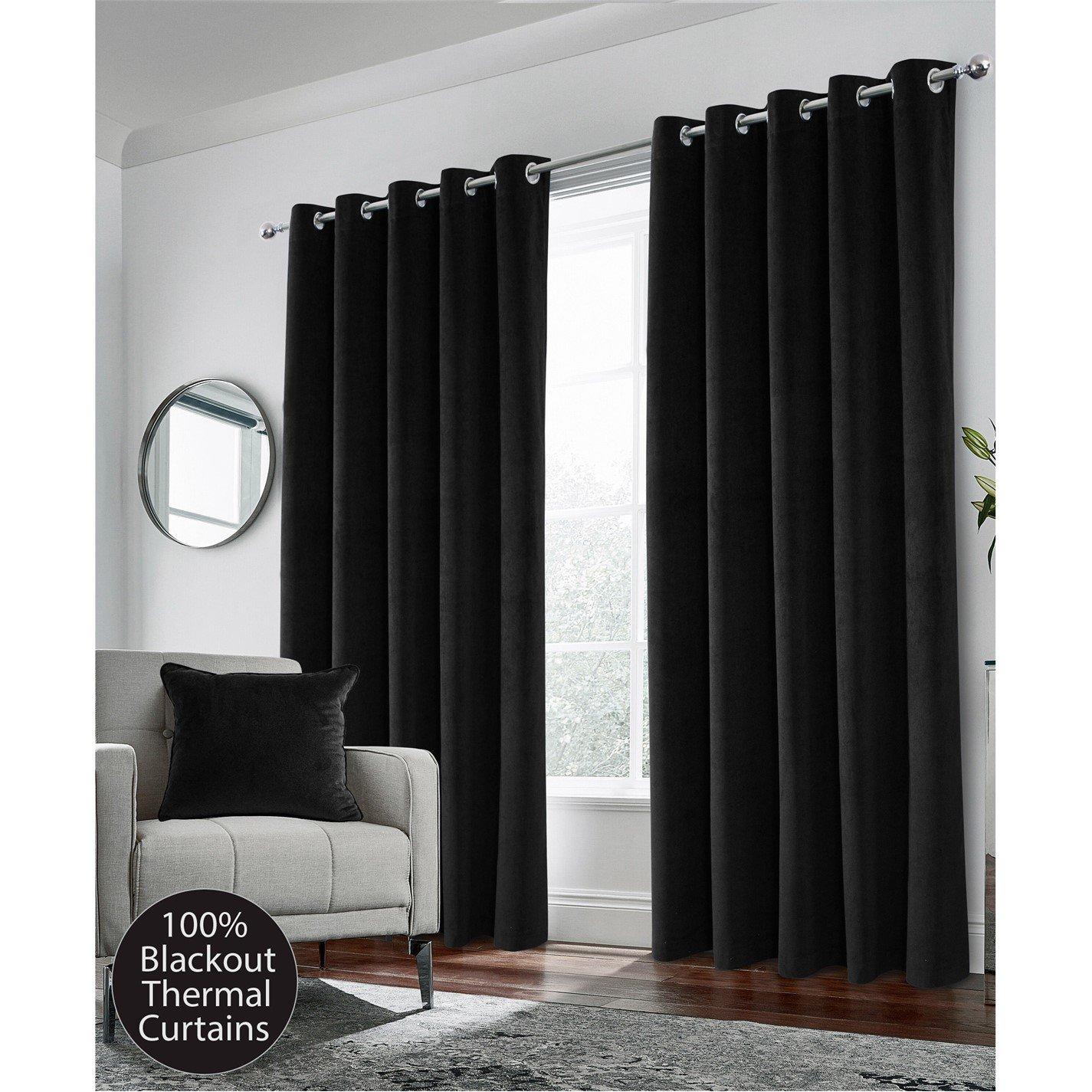 Enhanced Living  Hampton Velvet 100% Out Thermal Ring Curtain Black - 168x137cm