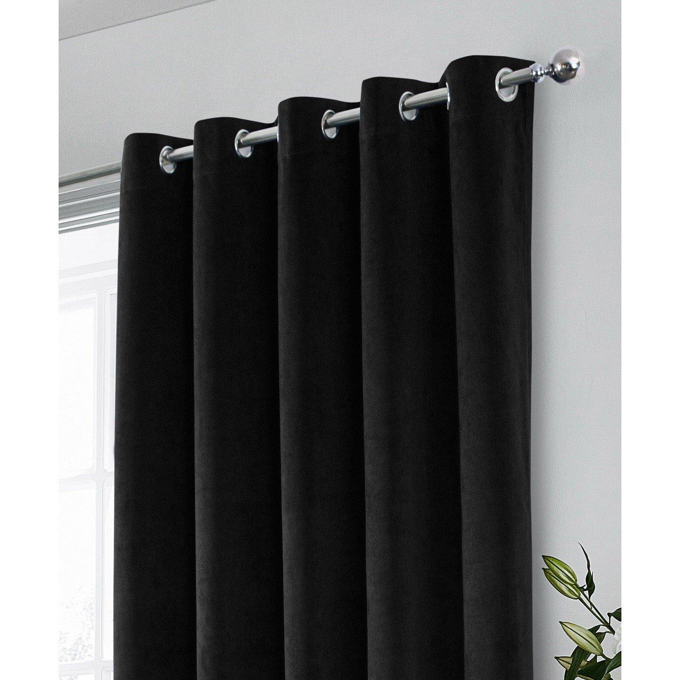 Black - Enhanced Living - Hampton Velvet 100% Blackout Thermal Ring Curtain - 3