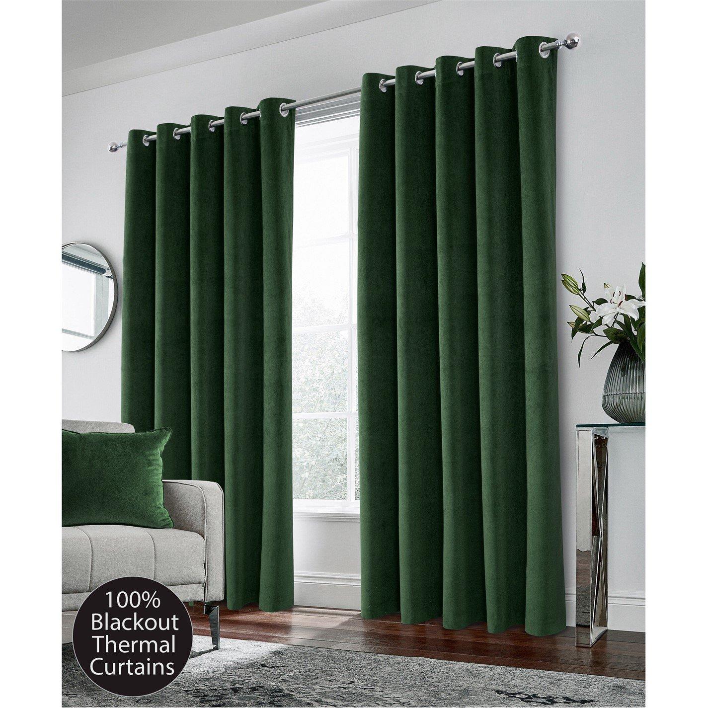 Enhanced Living  Hampton Velvet 100% Blackout Thermal Ring Curtain - Green - 168x229cm